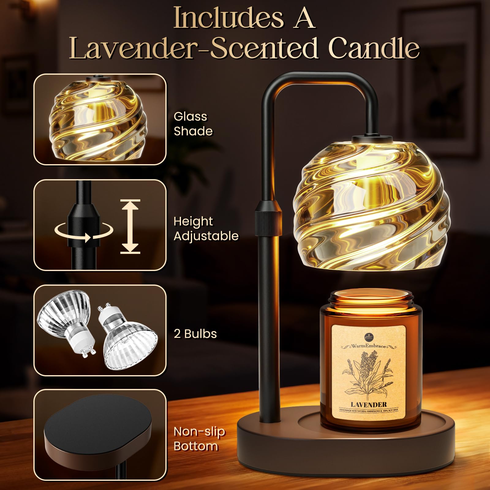 Candle Warmer Lamp with Lavender Candle Set Black
