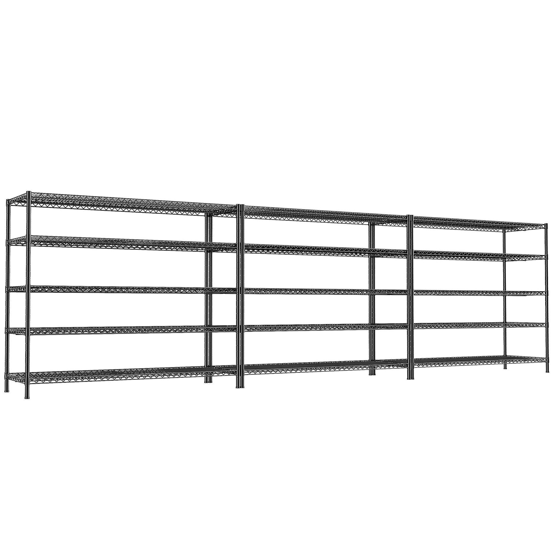 55.5" W Storage Shelves 3200LBS Wire Shelving Unit 5 Tier Metal Shelving Heavy Duty Garage Shelving Metal Shelves for Storage Rack Adjustable Pantry Shelf (3 Count)