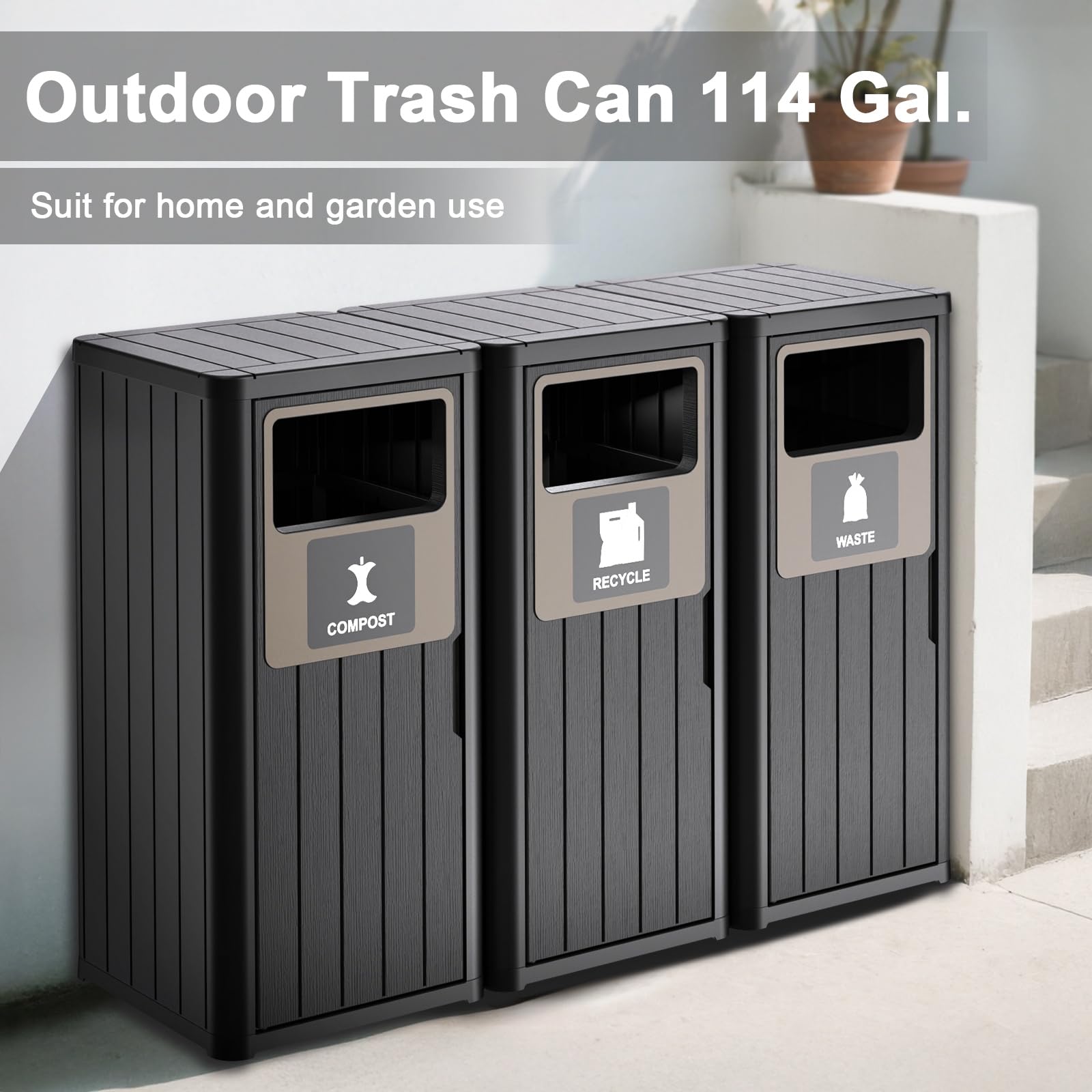 Outdoor Three Barrel Trash Can