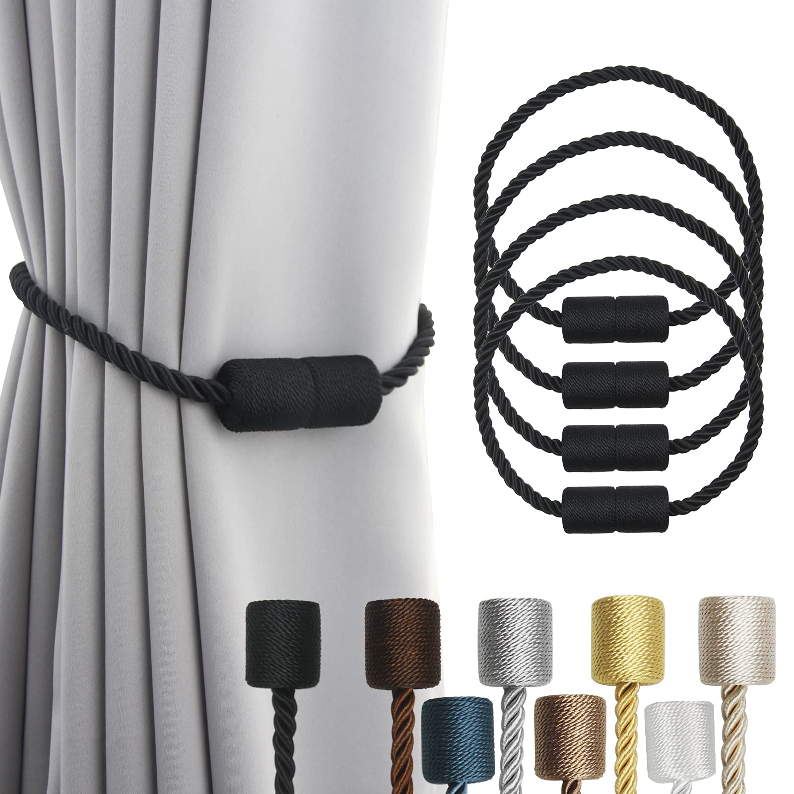 Magnetic Curtain Tiebacks Holdbacks Decorative Tie Backs for Windows Porlau (4 Count)