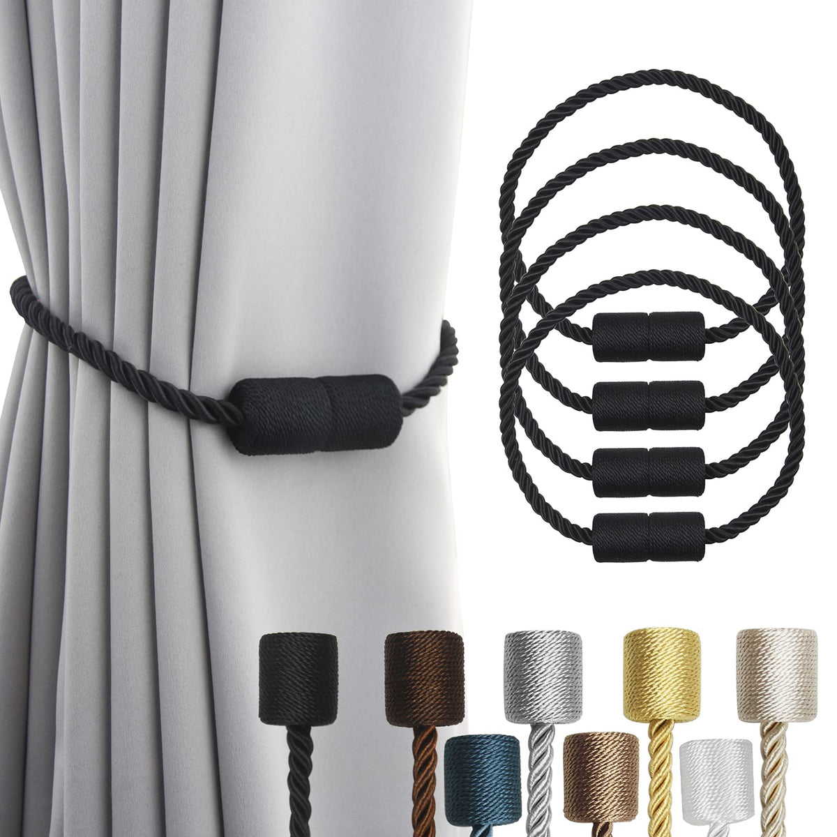 Magnetic Curtain Tiebacks Holdbacks Decorative Tie Backs for Windows Porlau (4 Count)