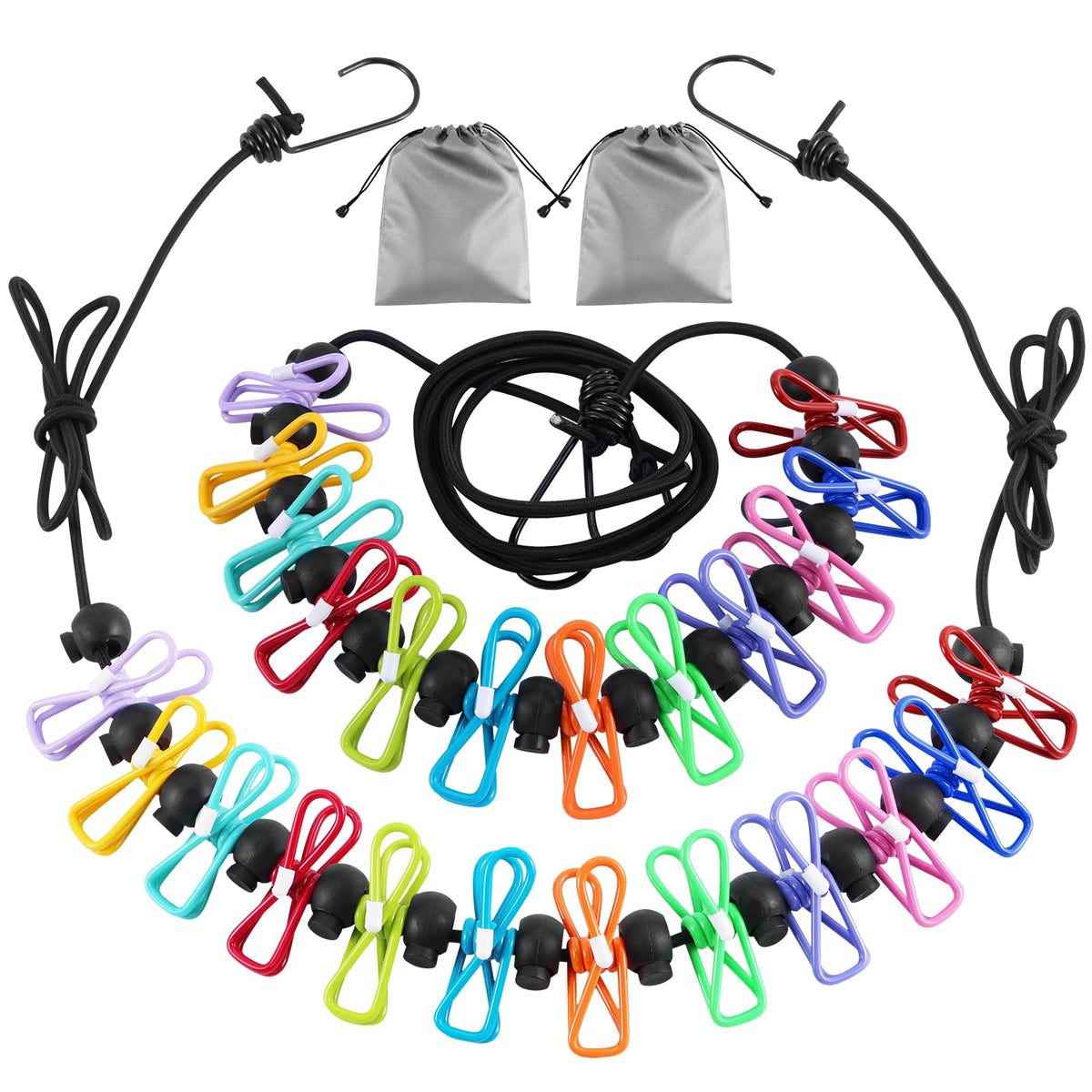 2 Pack Camping Clothesline Portable 12 Clothespins (18 Foot)