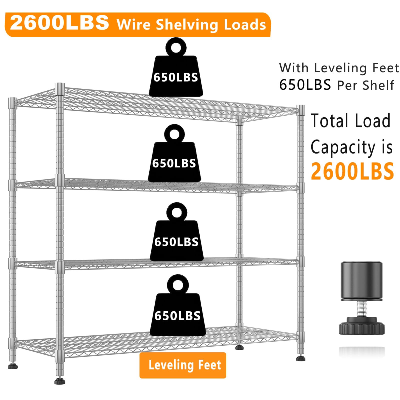 4 Tier Wire Shelving with Wheels Heavy Duty Height Adjustable Metal Shelves for Storage