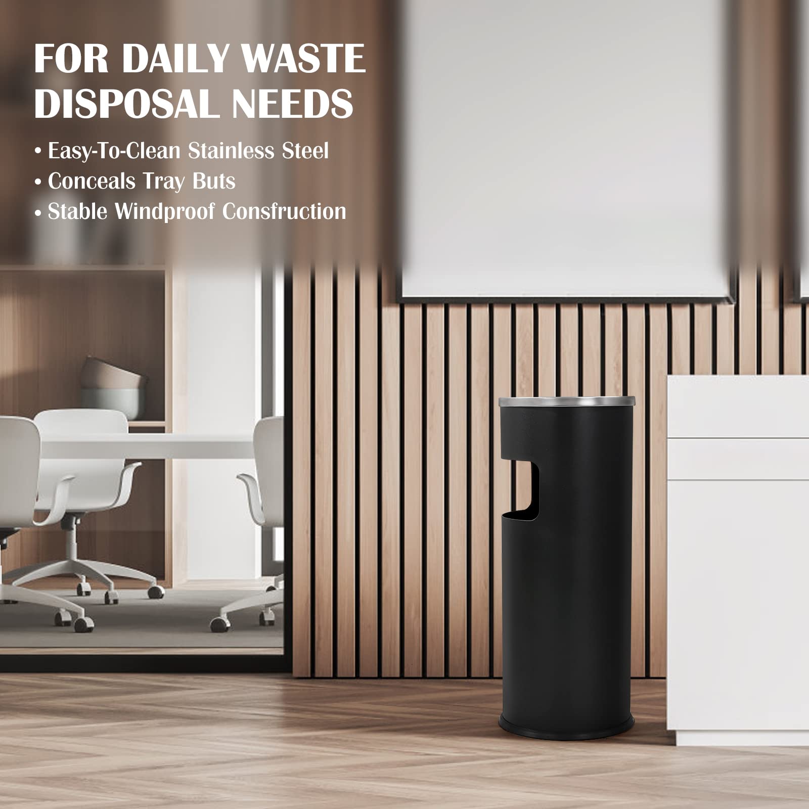 Round Stainless Steel Outdoor Trash Can