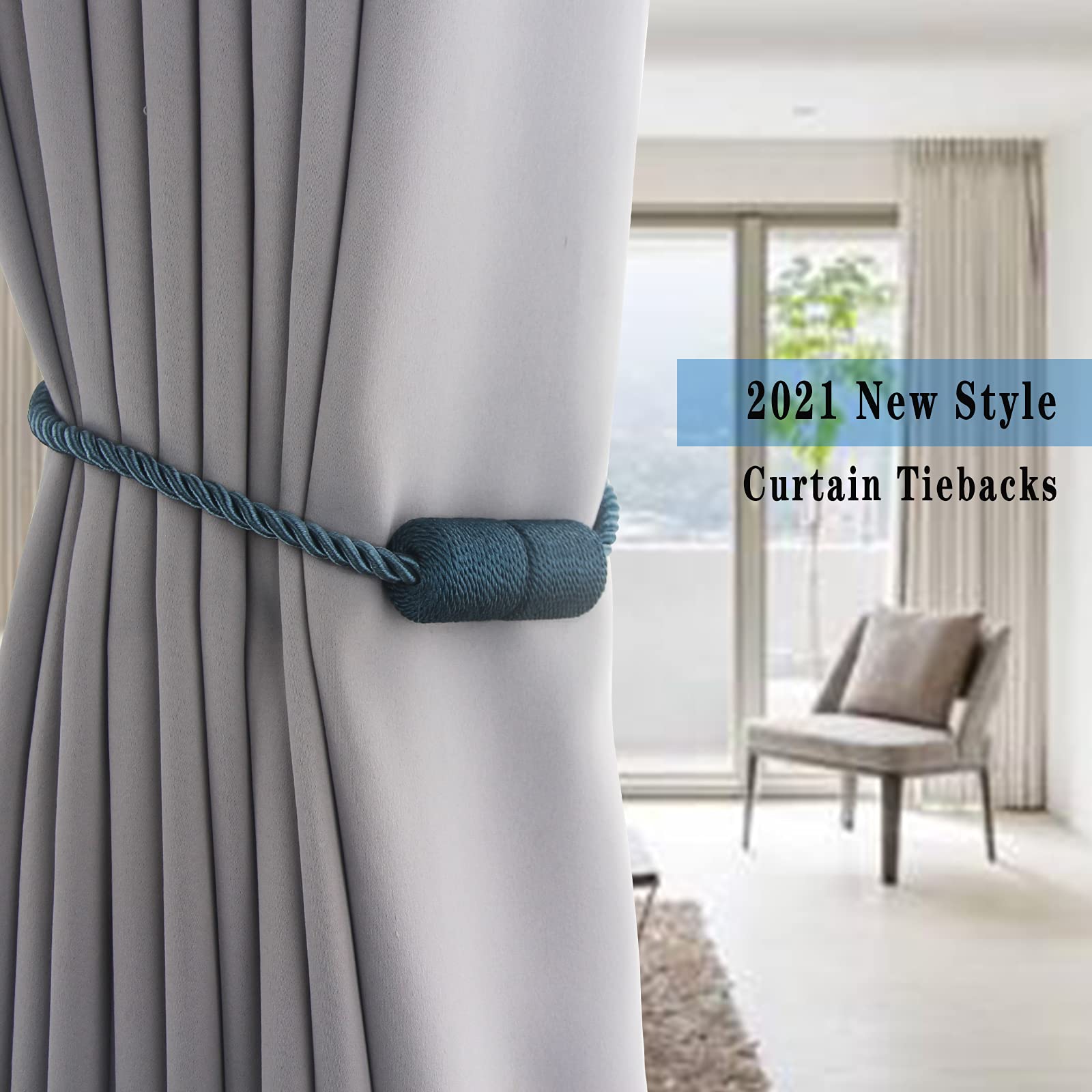 2 Pack Strong Magnetic Curtain Tiebacks Outdoor Elegant Decorative Tie Backs Modern Rope Tiebacks for Drapes Window Curtain Holdbacks for Draperies (2 Count)