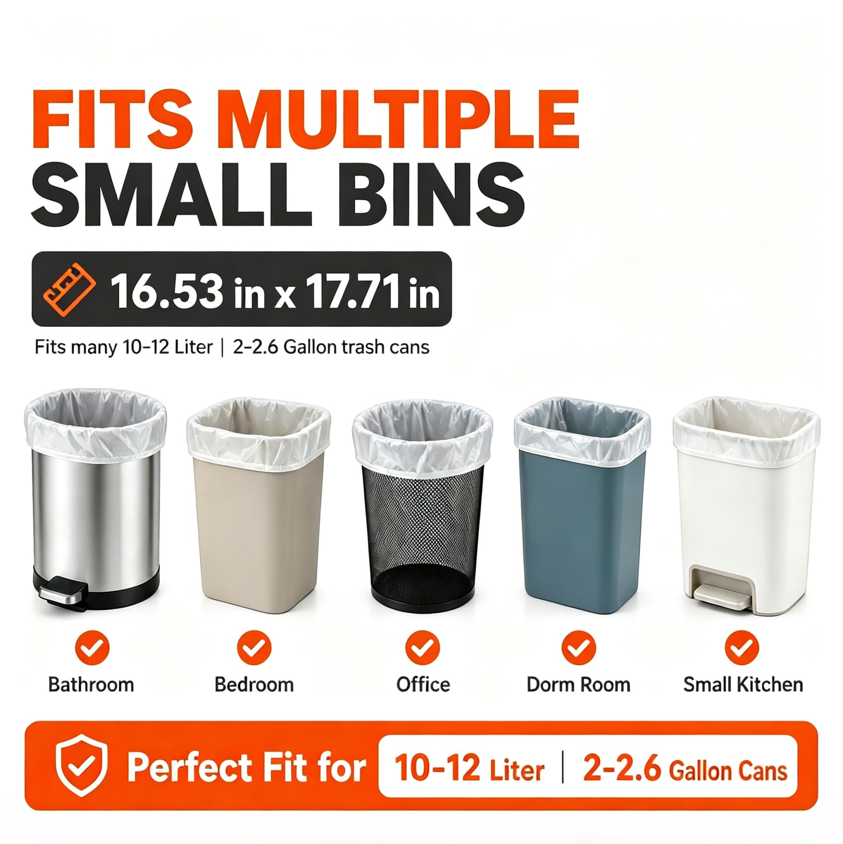 2.6 Gallon Small Clear Trash Bags Garbage Bags by RayPard (150 Count)