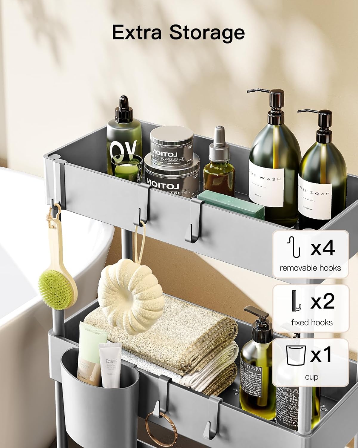 3 Tier Slim Storage Cart with Wheels
