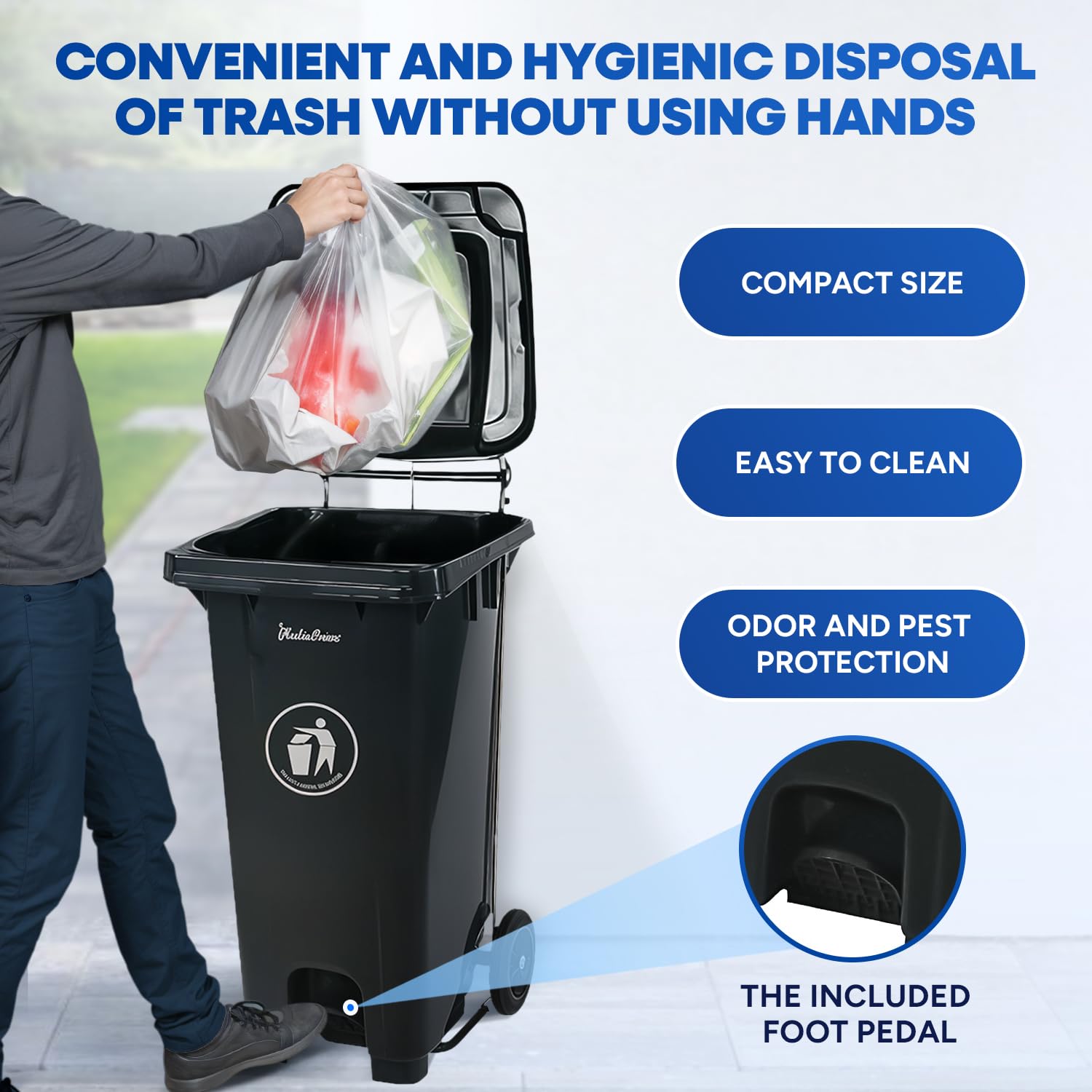 32 Gallon Trash Can with Wheels and Lid