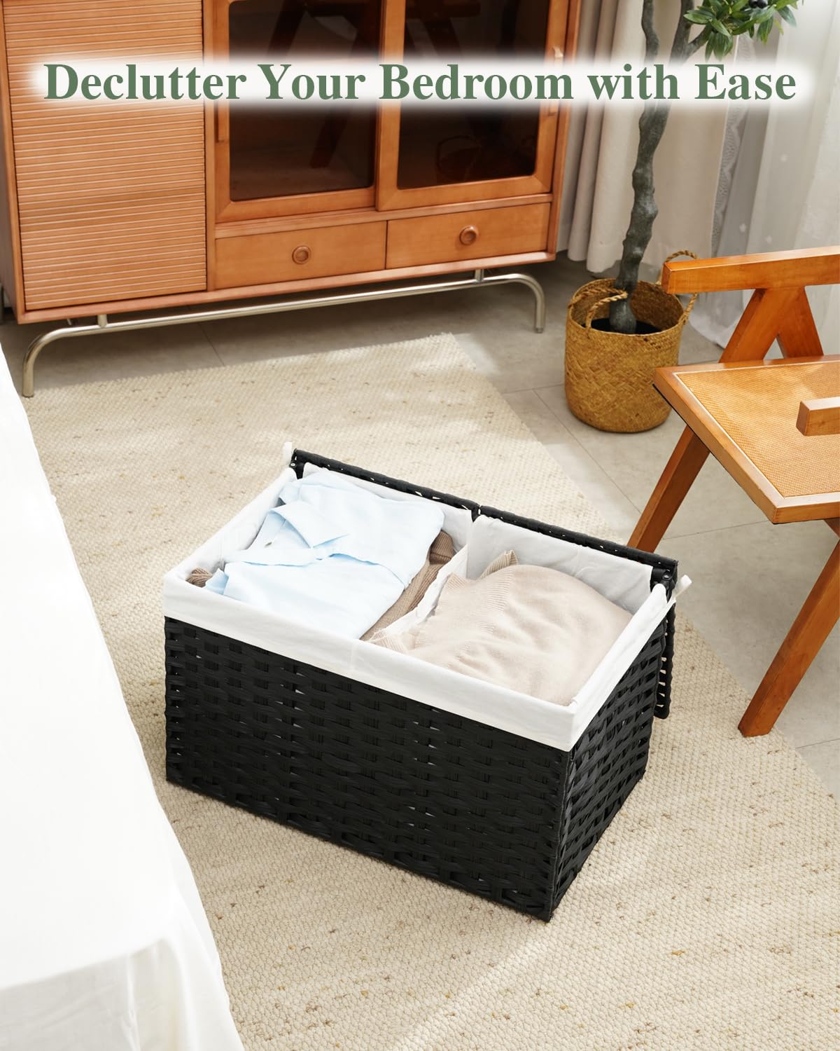 Storage Basket with Lid PE Rattan Storage Basket 105L