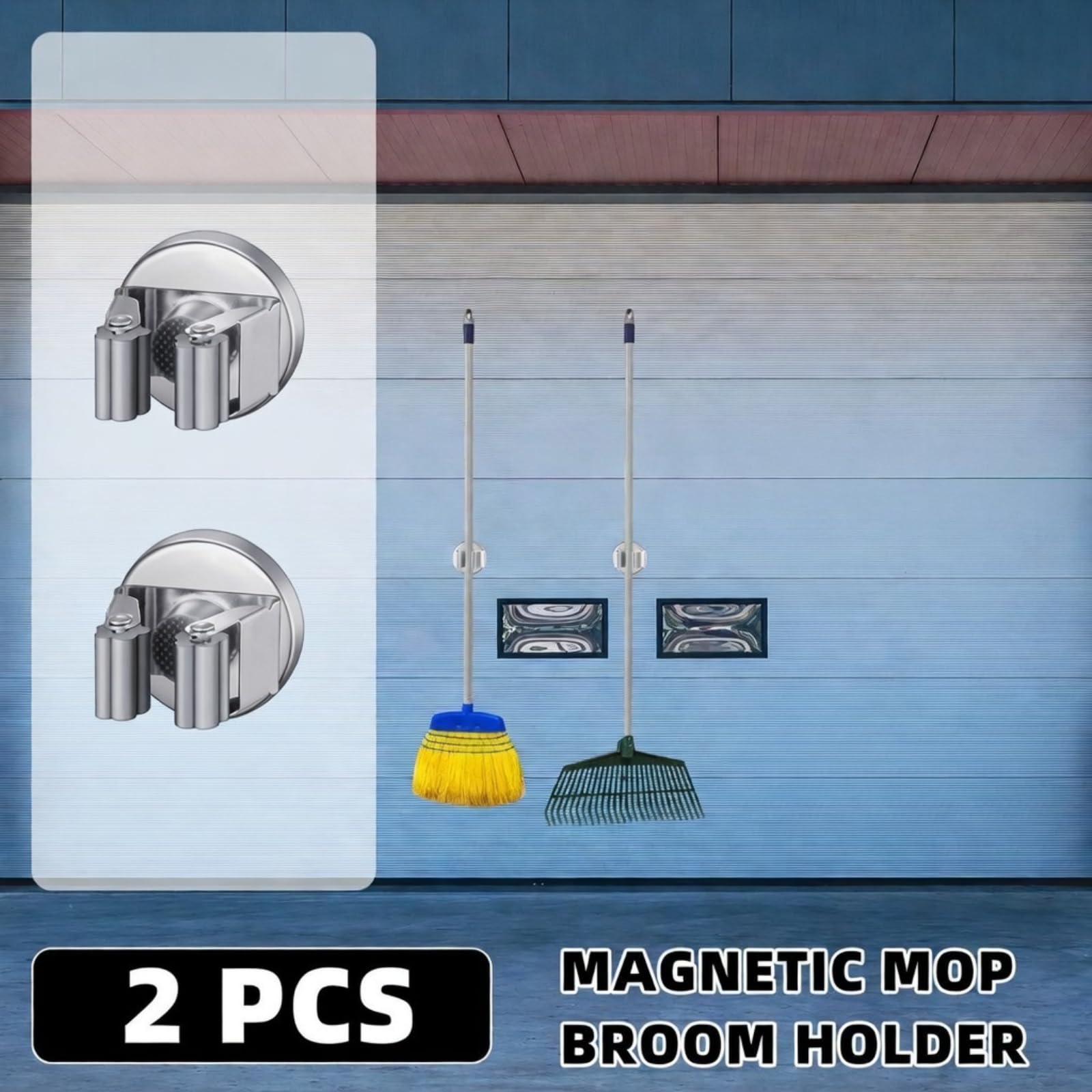 2 Pcs Magnetic Broom Holder Wall Mounted Anti Slip Rack (2 Count)