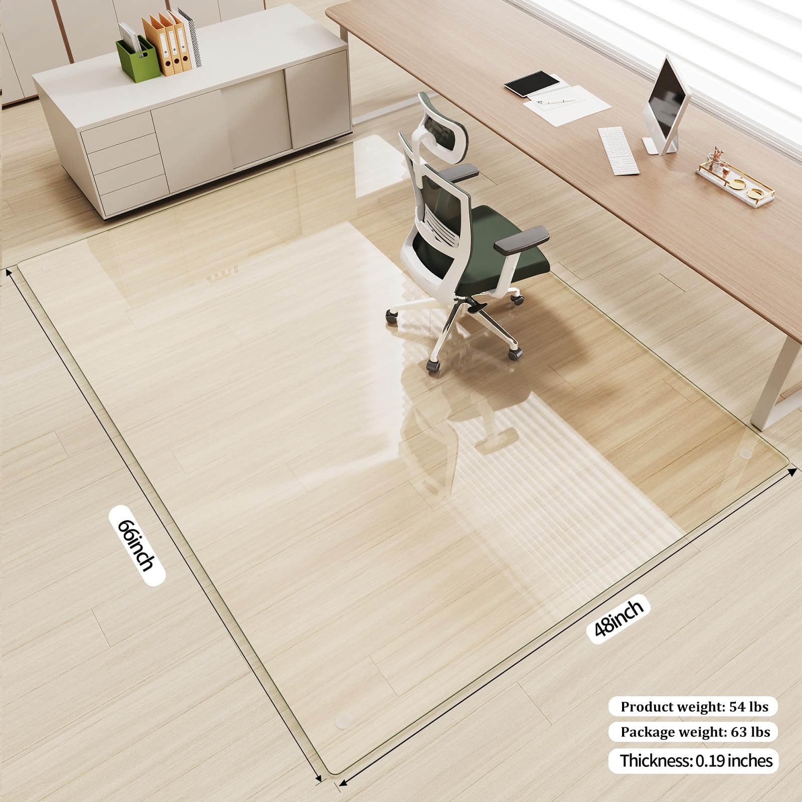Tempered Glass] 48" x 66" Glass Office Chair Mat for Carpet