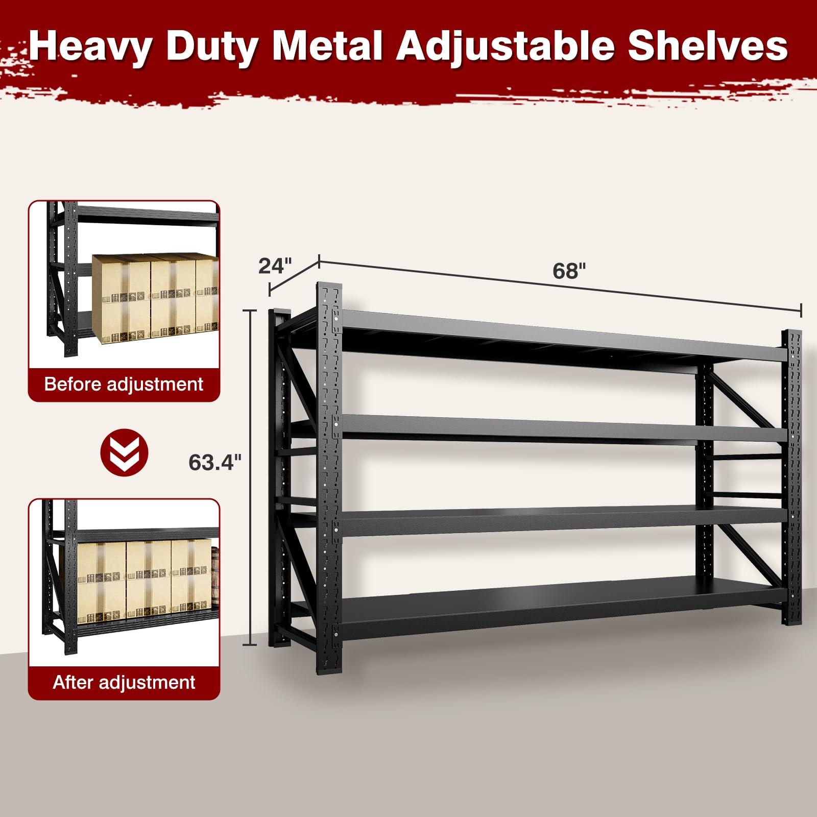 8000LBS Metal Steel Storage Shelves (4 Count)