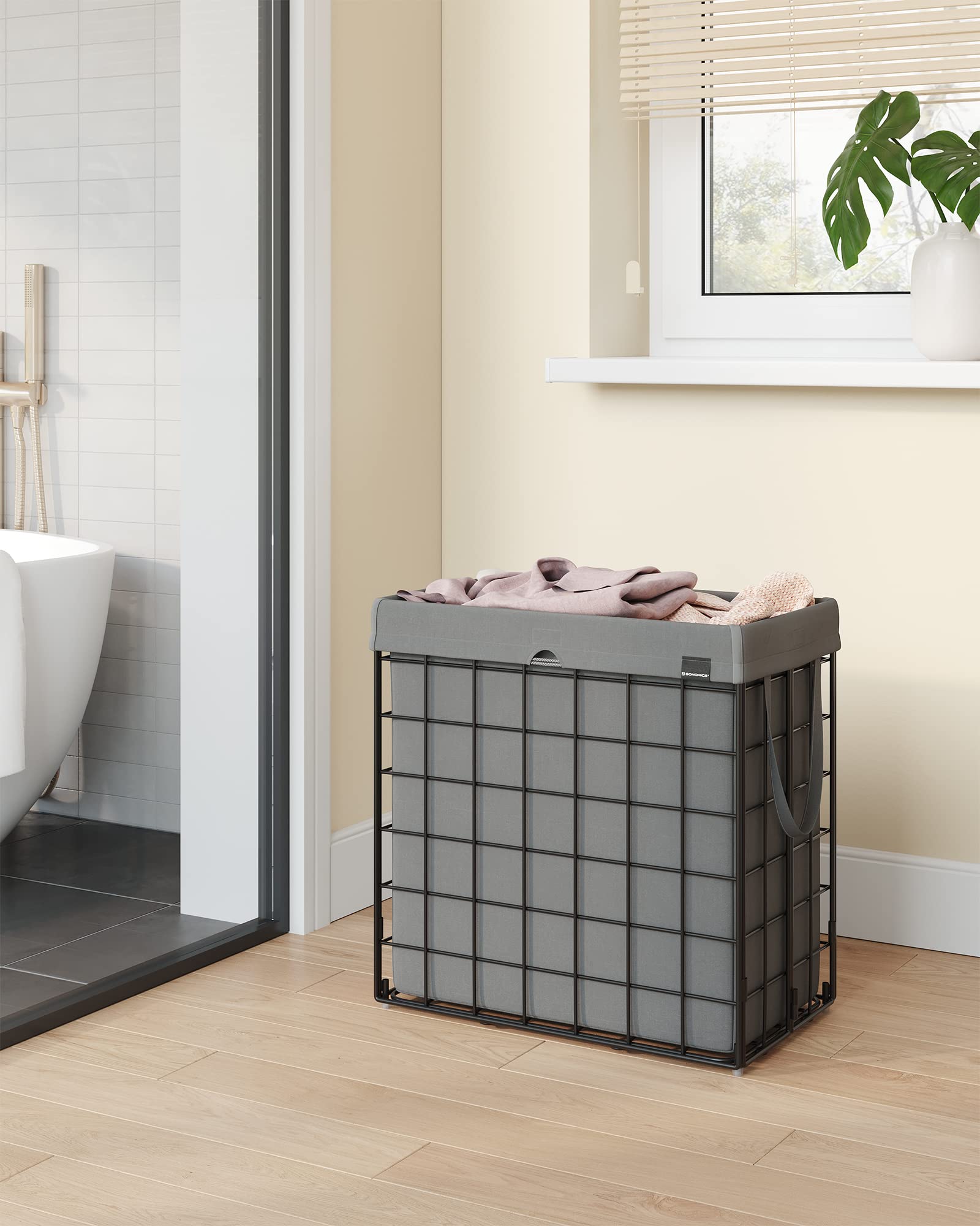 29 Gal. (110L) Laundry Basket, Laundry Hamper, Collapsible Clothes Hamper, Removable and Washable Liner, Metal Wire Frame, for Bedroom Bathroom, Black and Gray ULCB111G01 - ModHome Supplies