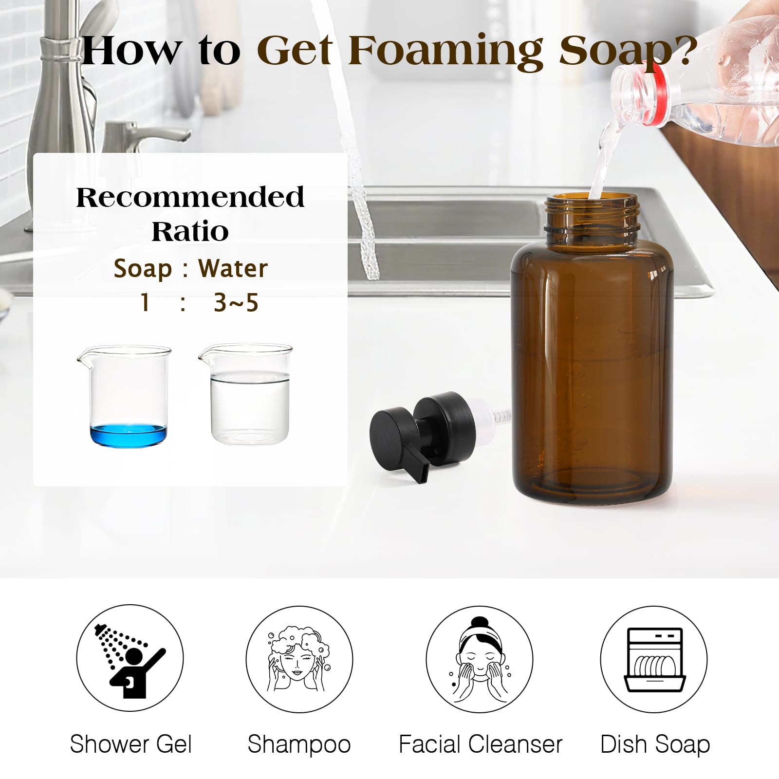 Glass Foaming Soap Dispenser 15oz Hand Soap Bottle (2 Count)