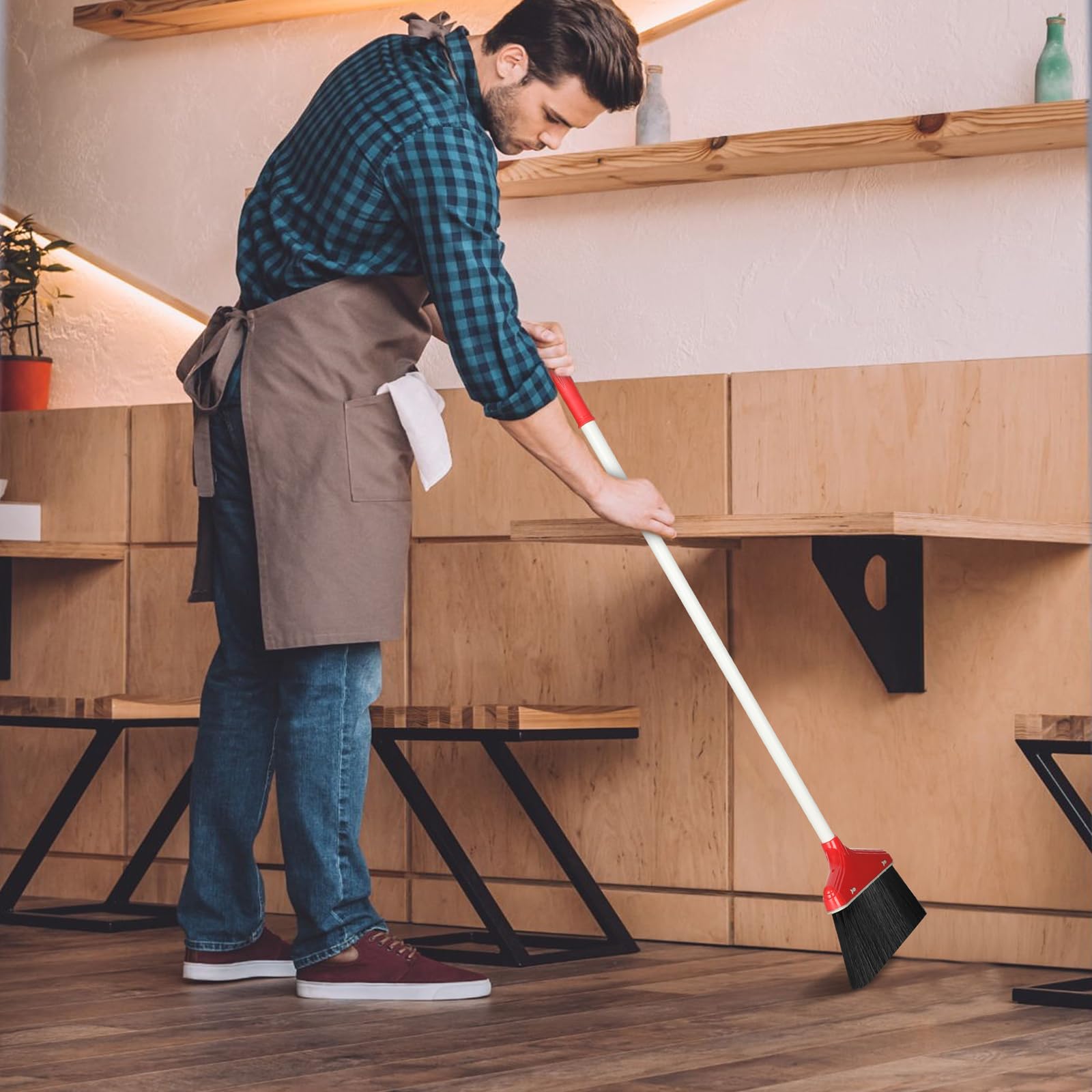 Set of 8 Broom and Dustpan Set Long Handle Broom with Upright Standing Dustpan Broom with Dustpan Combo Set Dust Pan with Long Handle for Lobby Kitchen Office Floor Outdoor Cleaning