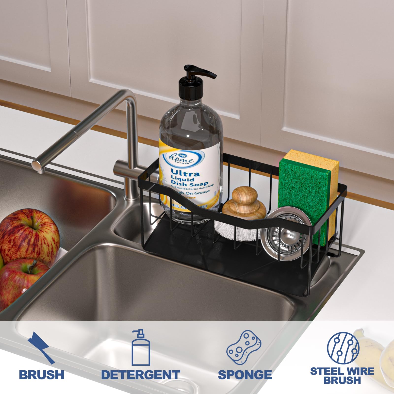 Sponge Holder for Kitchen Sink with Auto Draining Tray