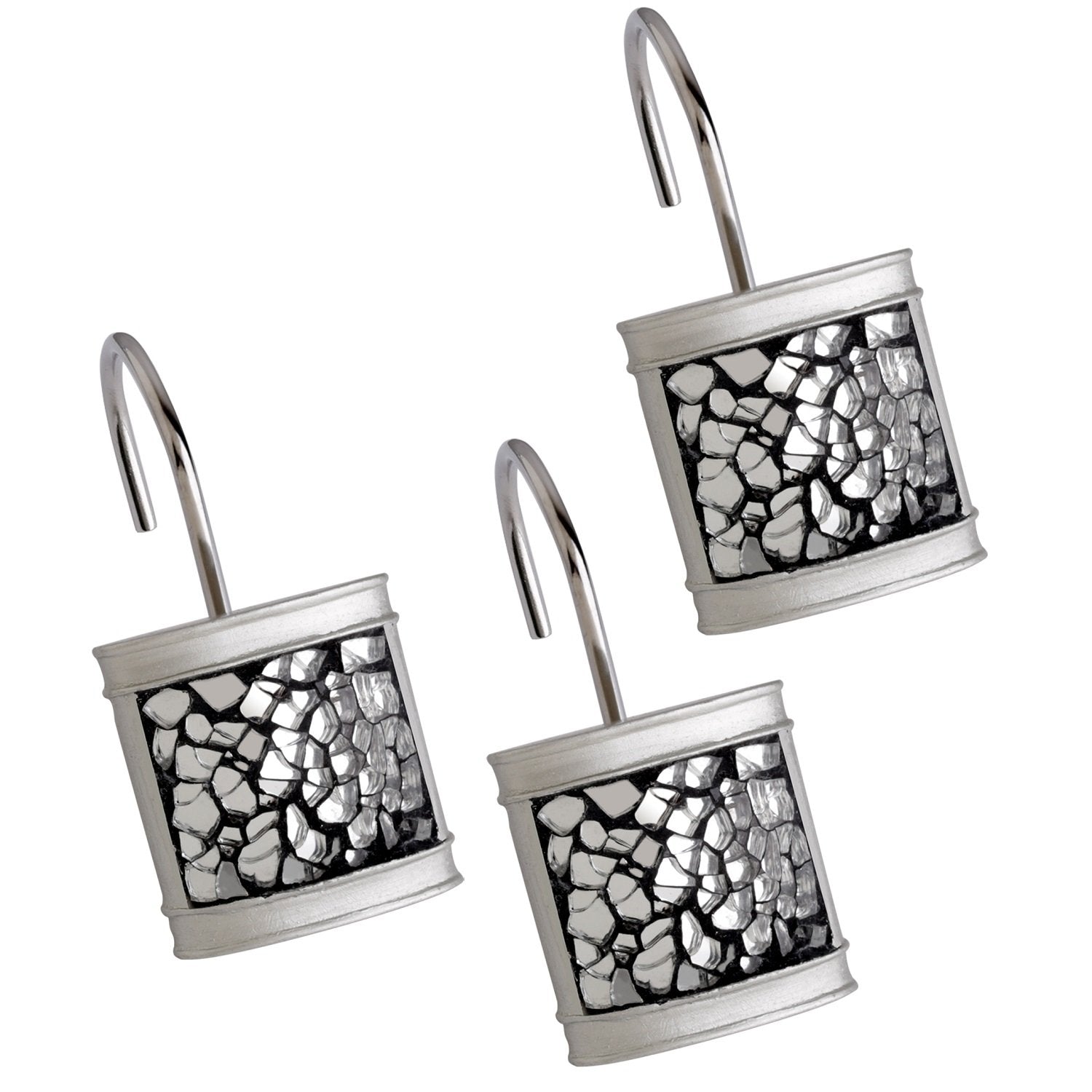 Silver Shower Curtain Hooks Decorative (12 Count)