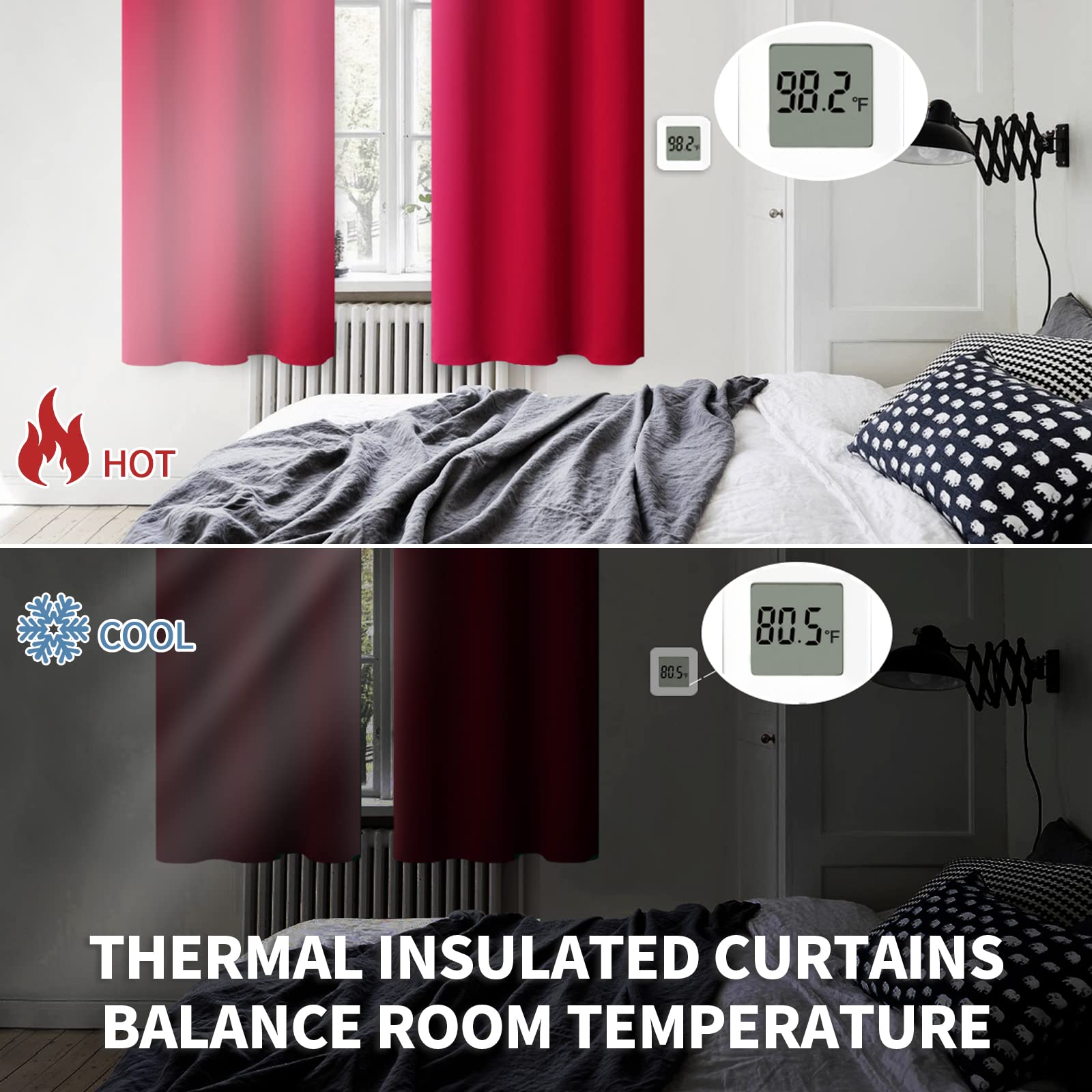 Red Blackout Curtains 90 Inch Length for Living Room (2 Count)