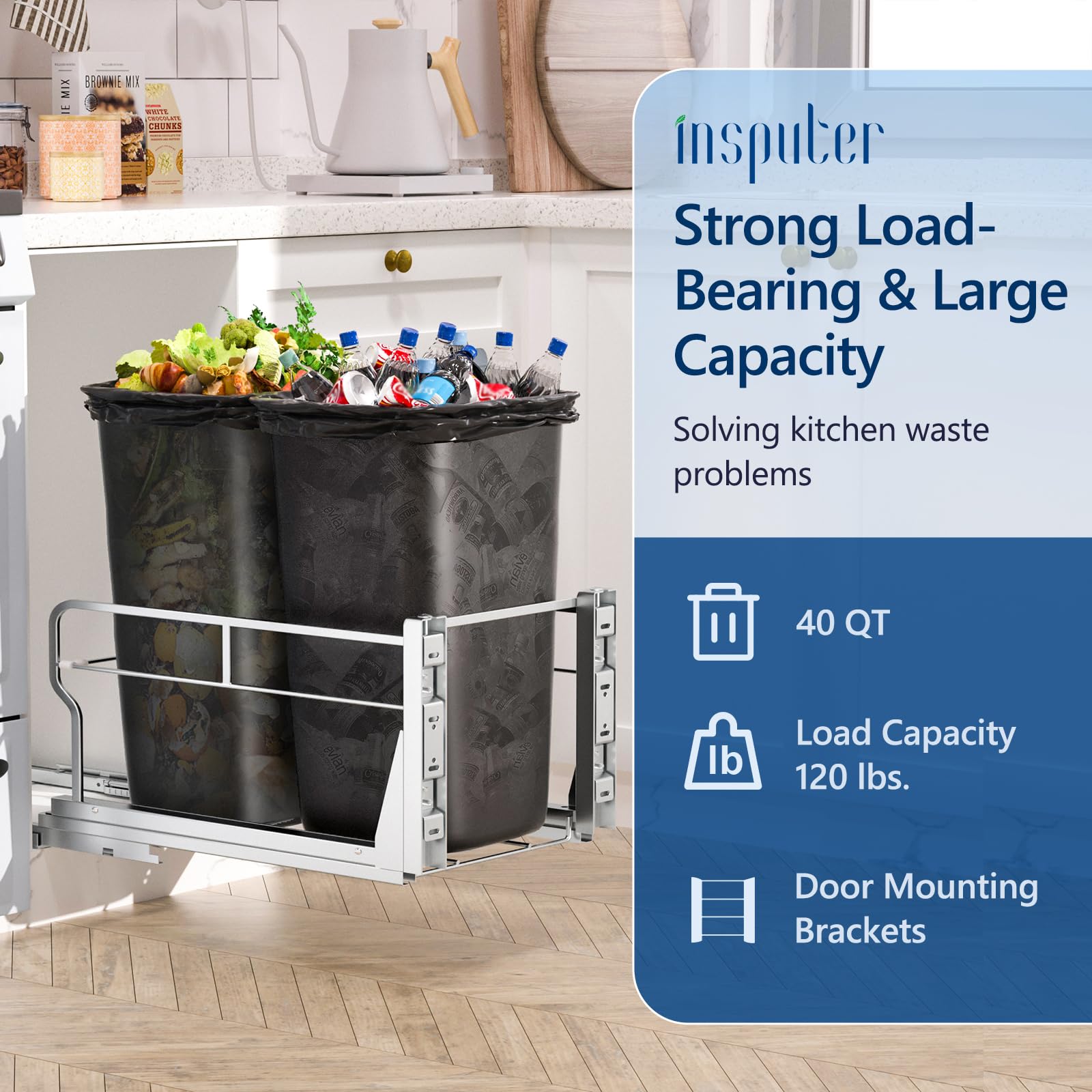 Dual Pull Out Trash Can Under Cabinet with Soft