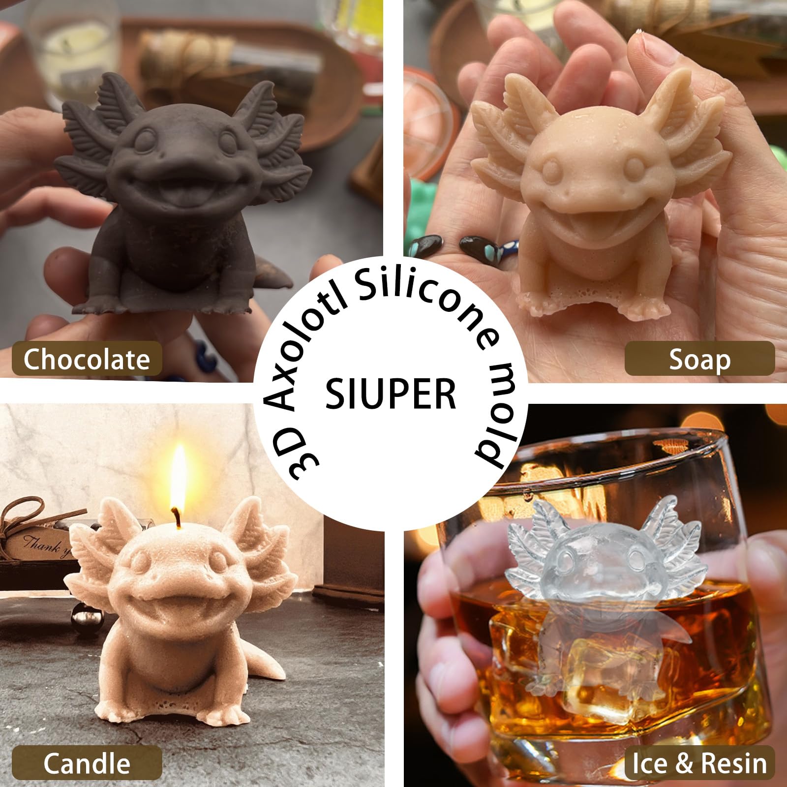3D Axolotl Ice Cube Silicone Molds Tray for Whiskey (2 Count)