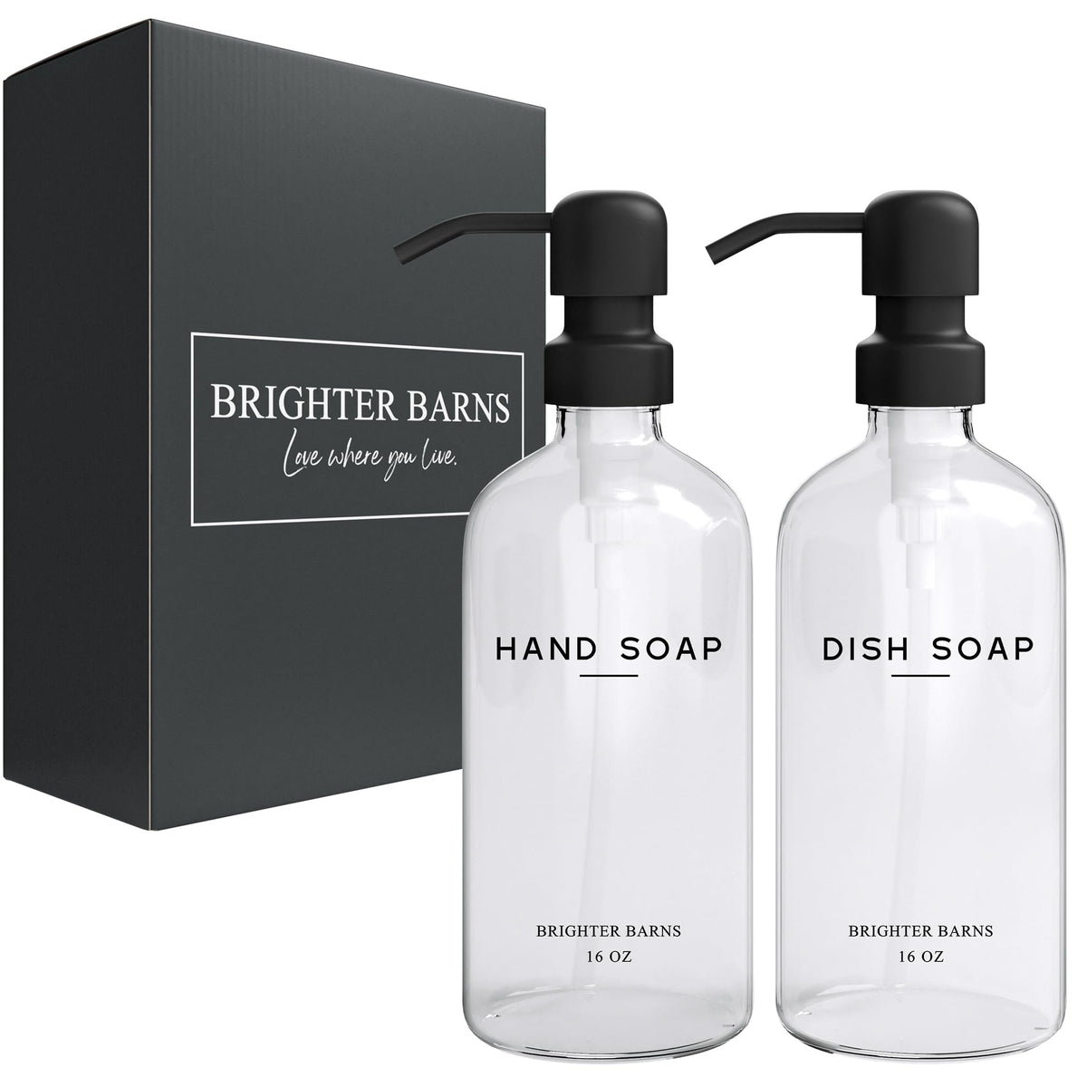 Clear Glass Hand and Dish Soap Dispenser Set by Brighter Barns (2 Count)