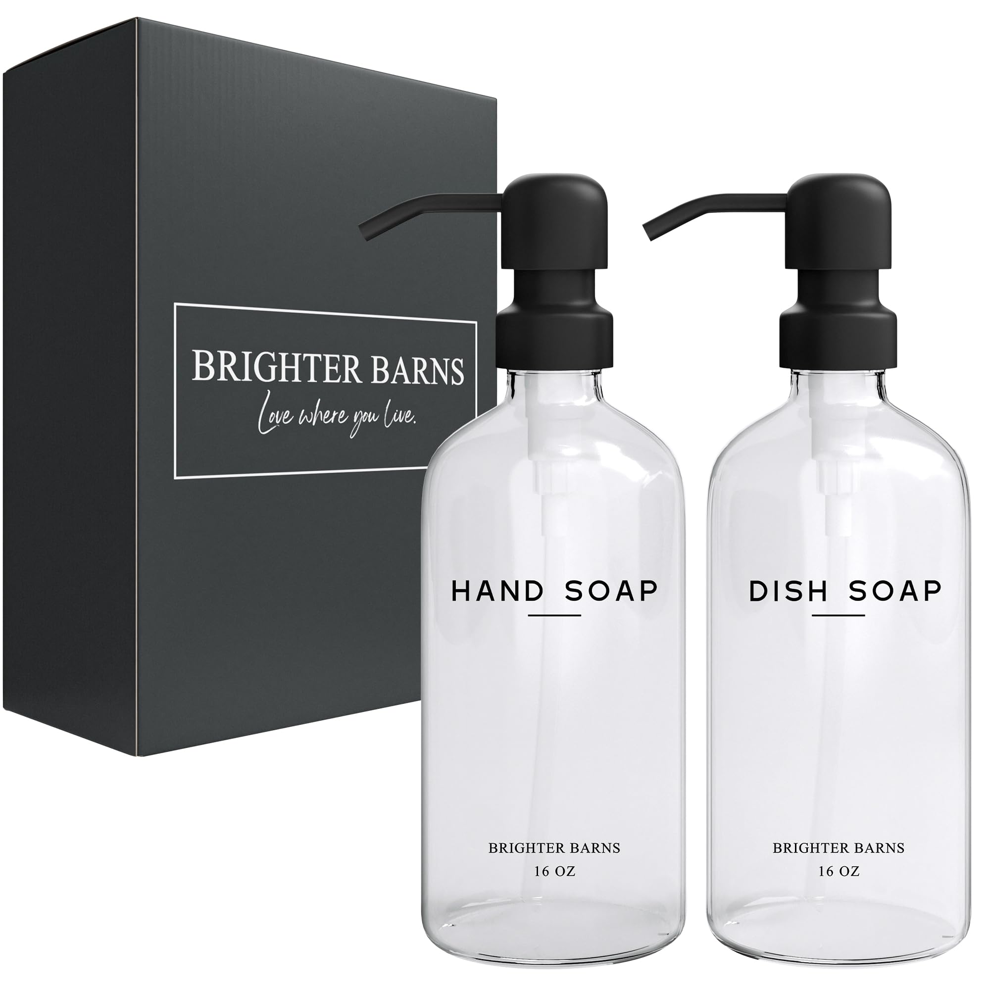Clear Glass Hand and Dish Soap Dispenser Set by Brighter Barns (2 Count)