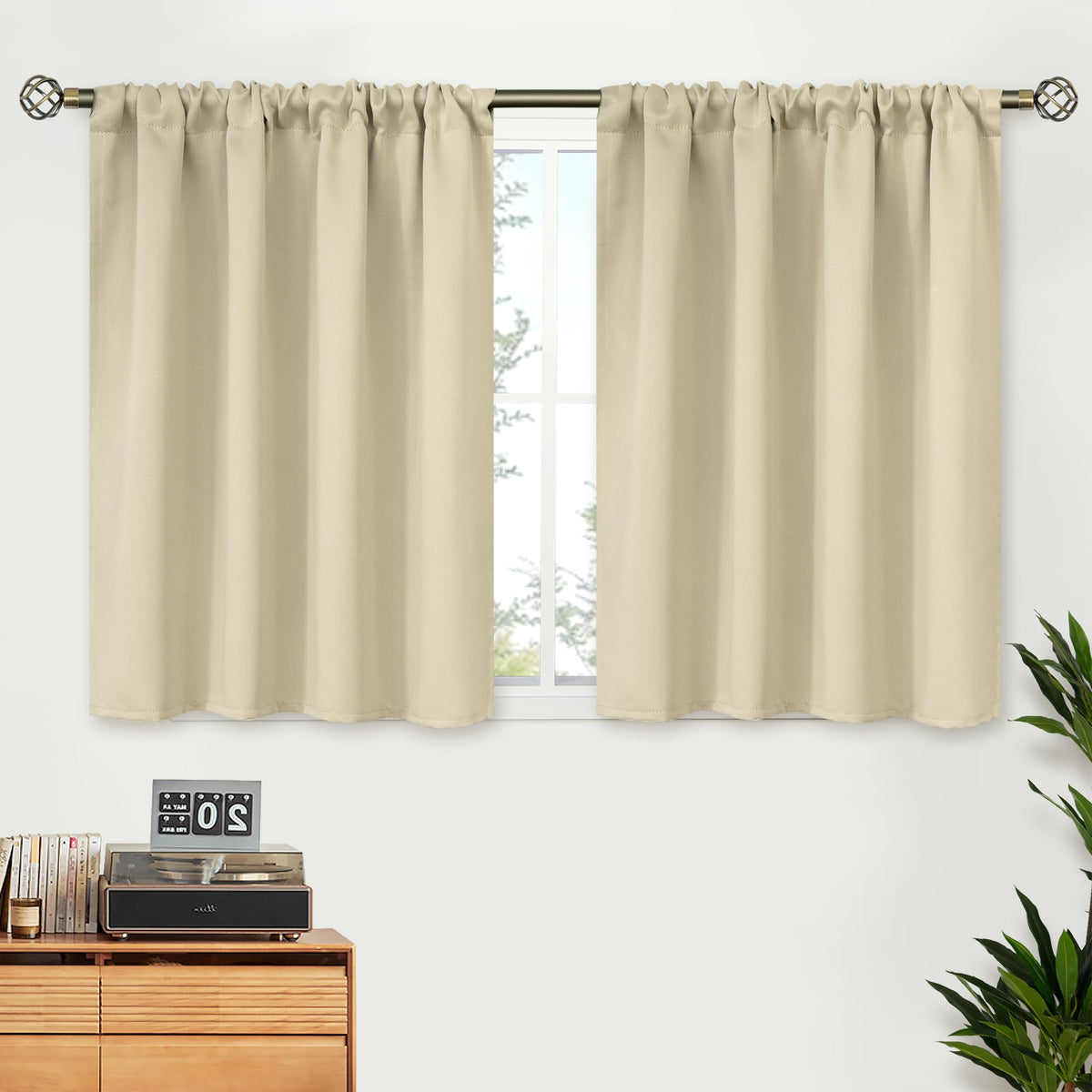 Beige Blackout Curtains 36 Inch Length (2 Count)