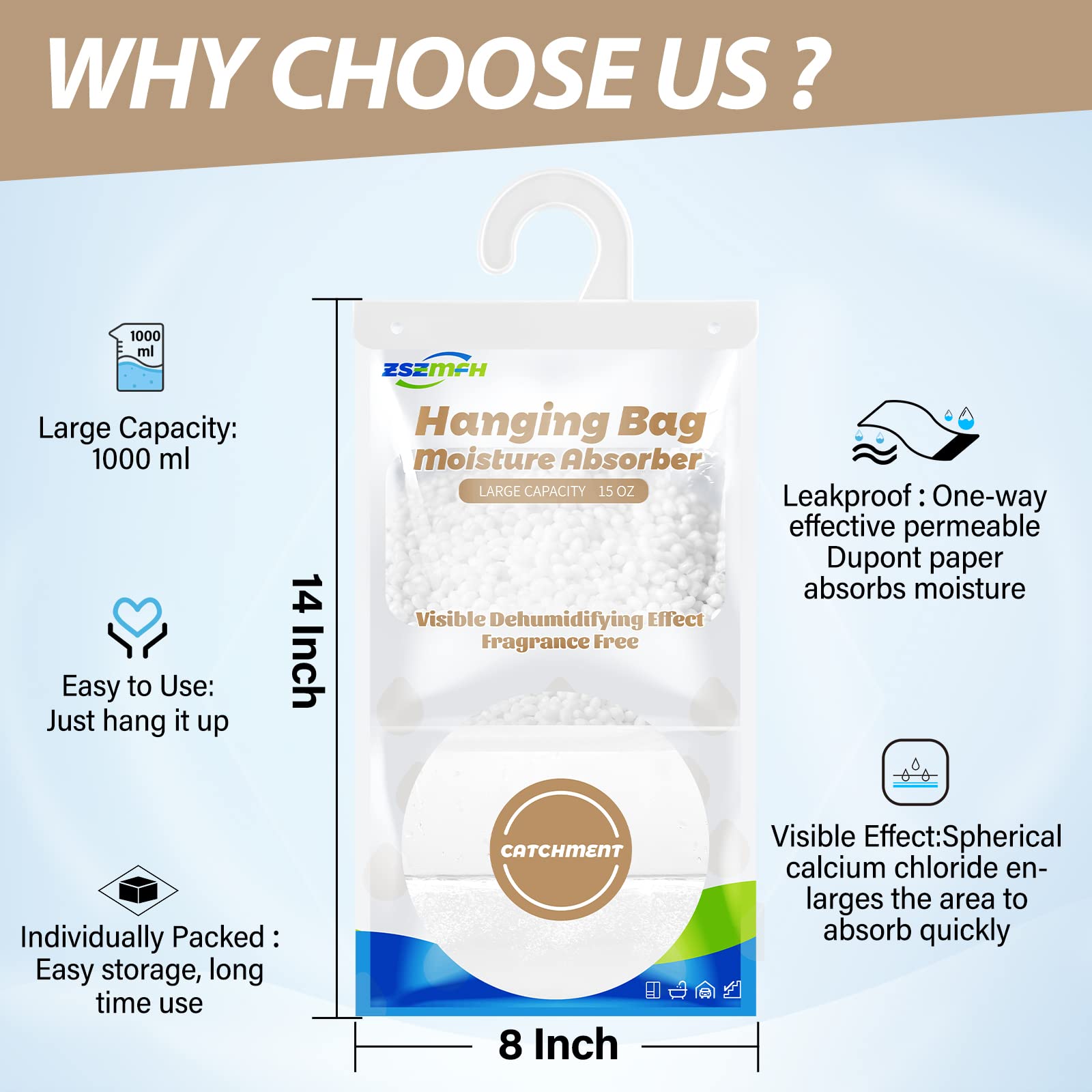 8 Pack Moisture Absorber Hanging Bags (8 Count)