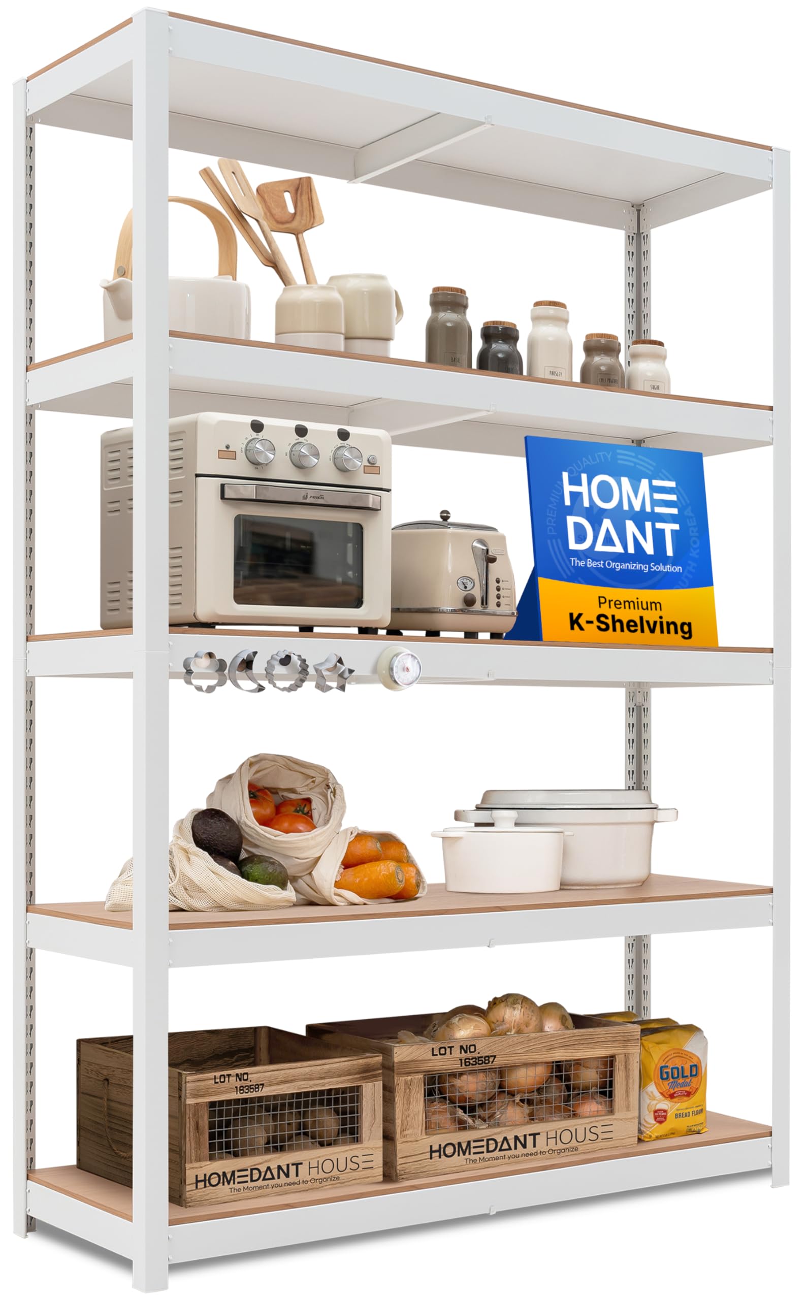 House White 48.1" W 5 Tier Storage Shelves Garage Shelving Unit