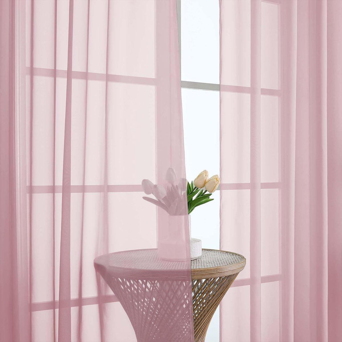 Blush Pink Sheer Curtains 63 Inches Long 2 Panels (2 Count)