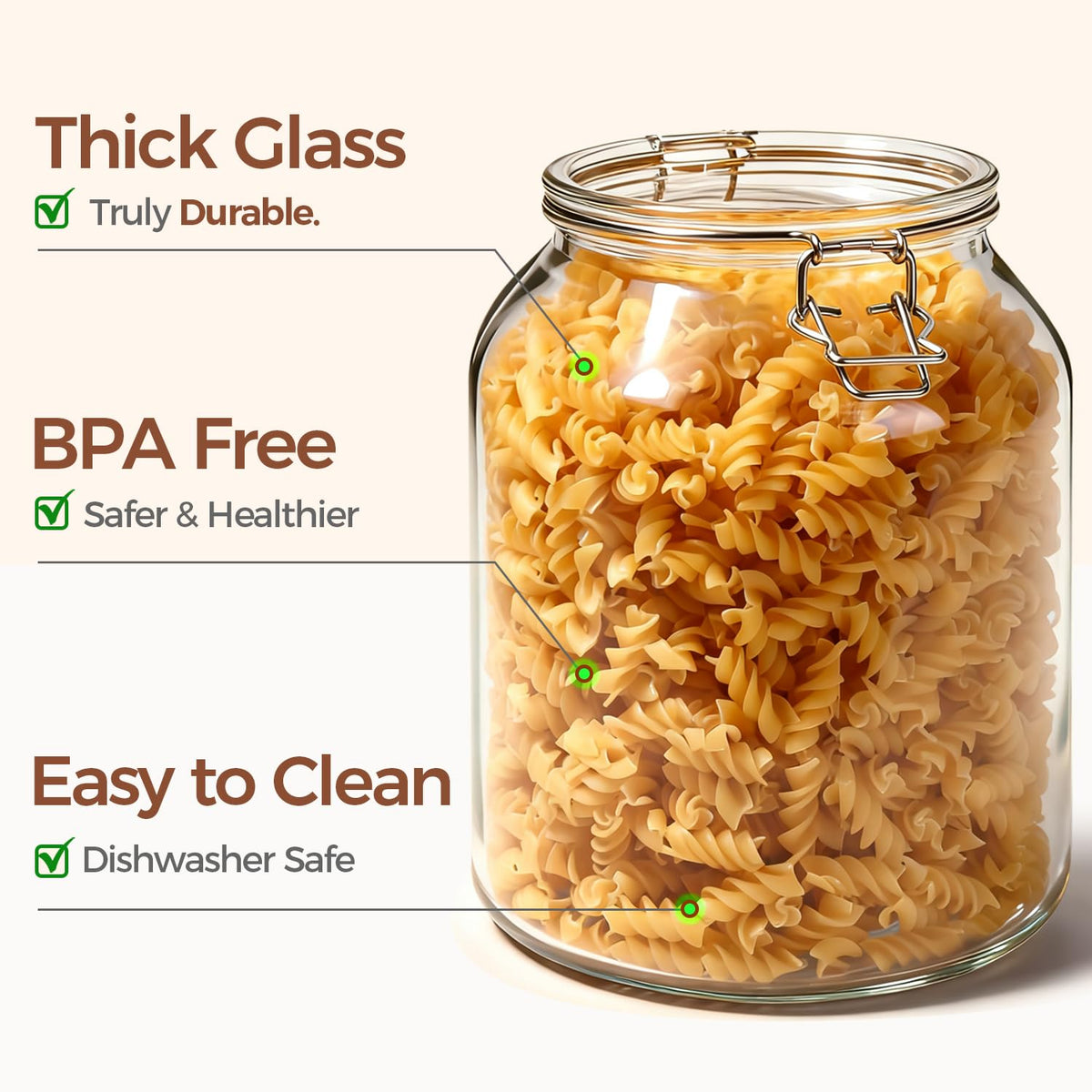 Glass Pantry Jars with Airtight Lids 0.7 Gallon 2 Pack Wide Mouth (2 Count)