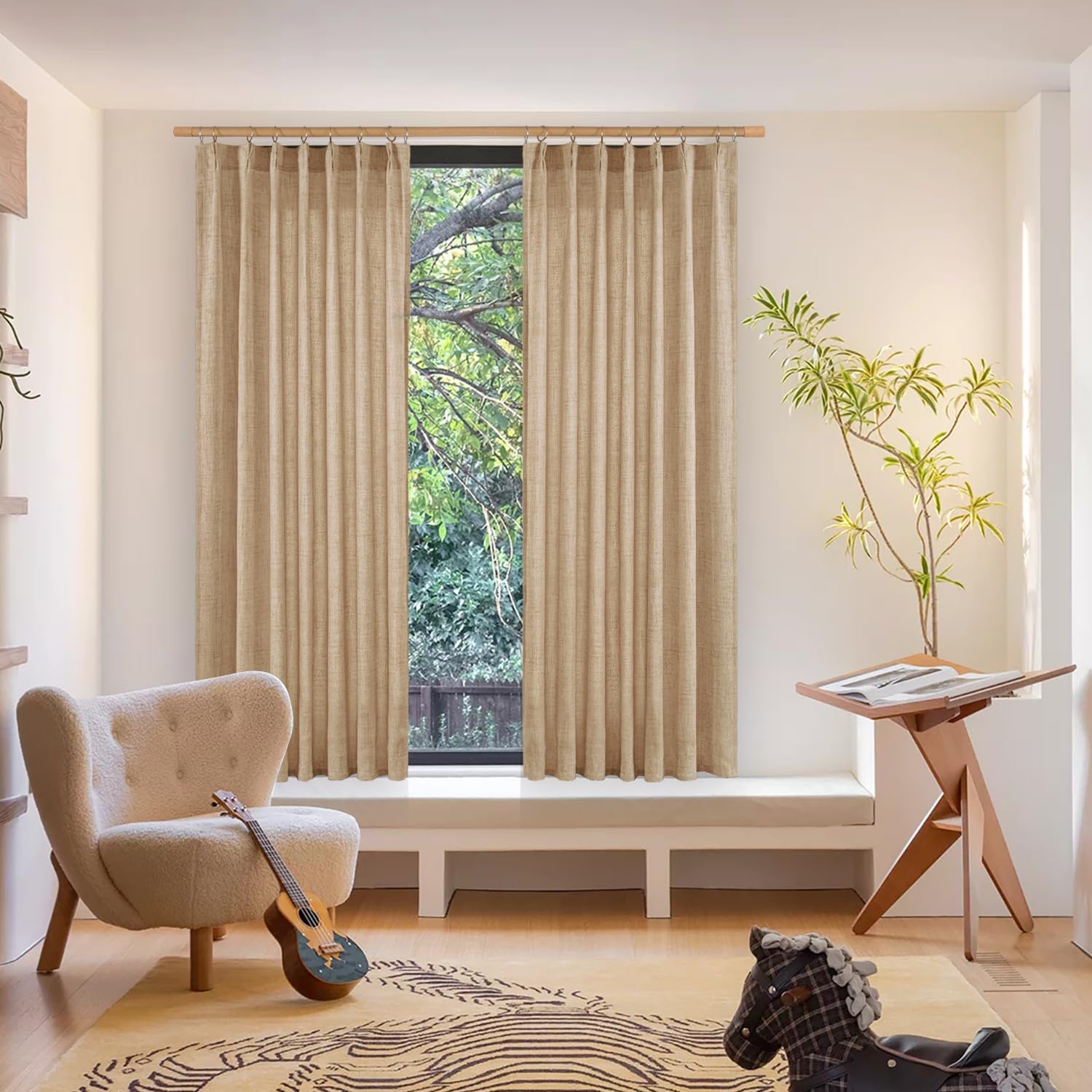 Toffee Linen Curtains 84 Inch Length for Living Room (2 Count)