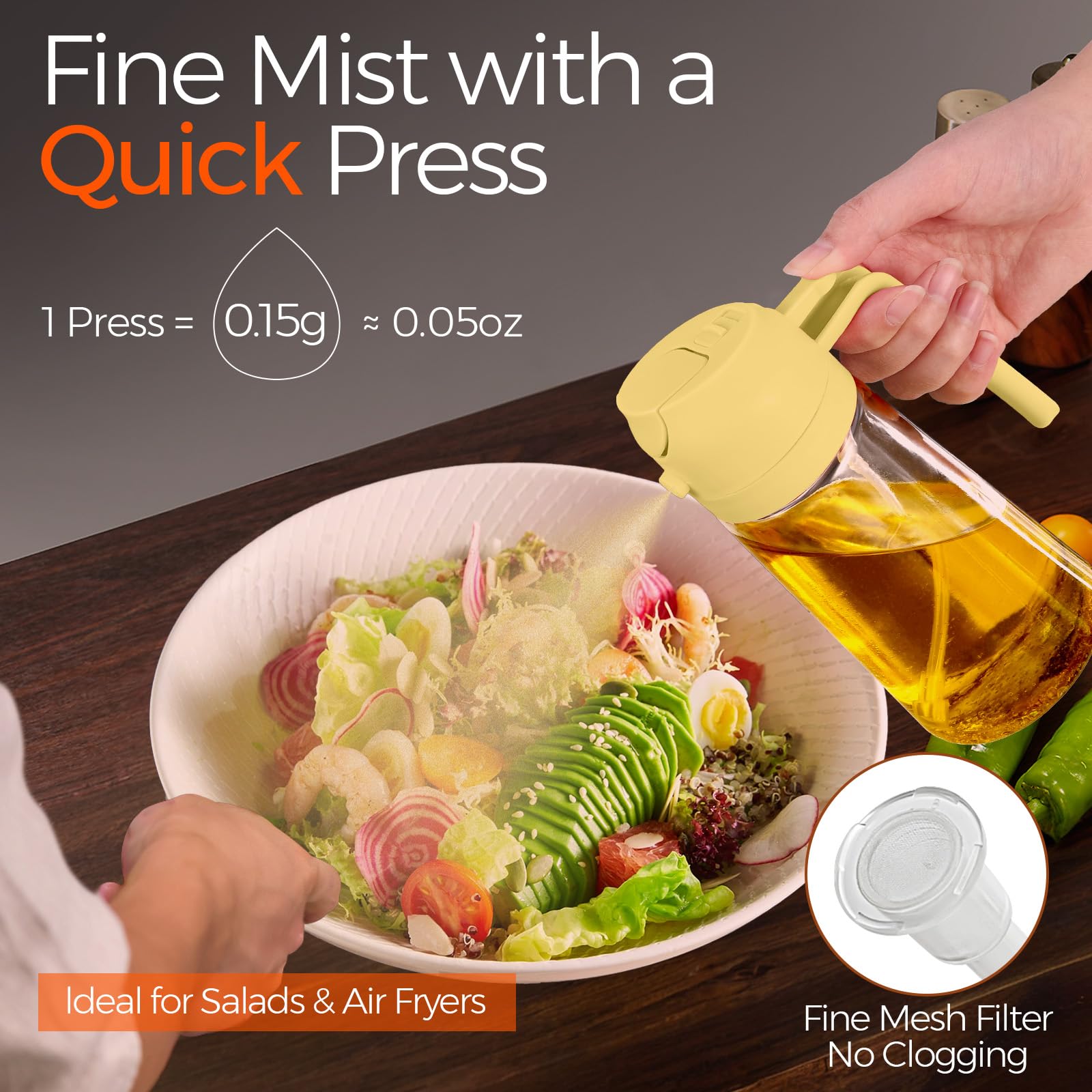 16oz 470ml Glass Olive Oil Sprayer for Cooking with Stickers