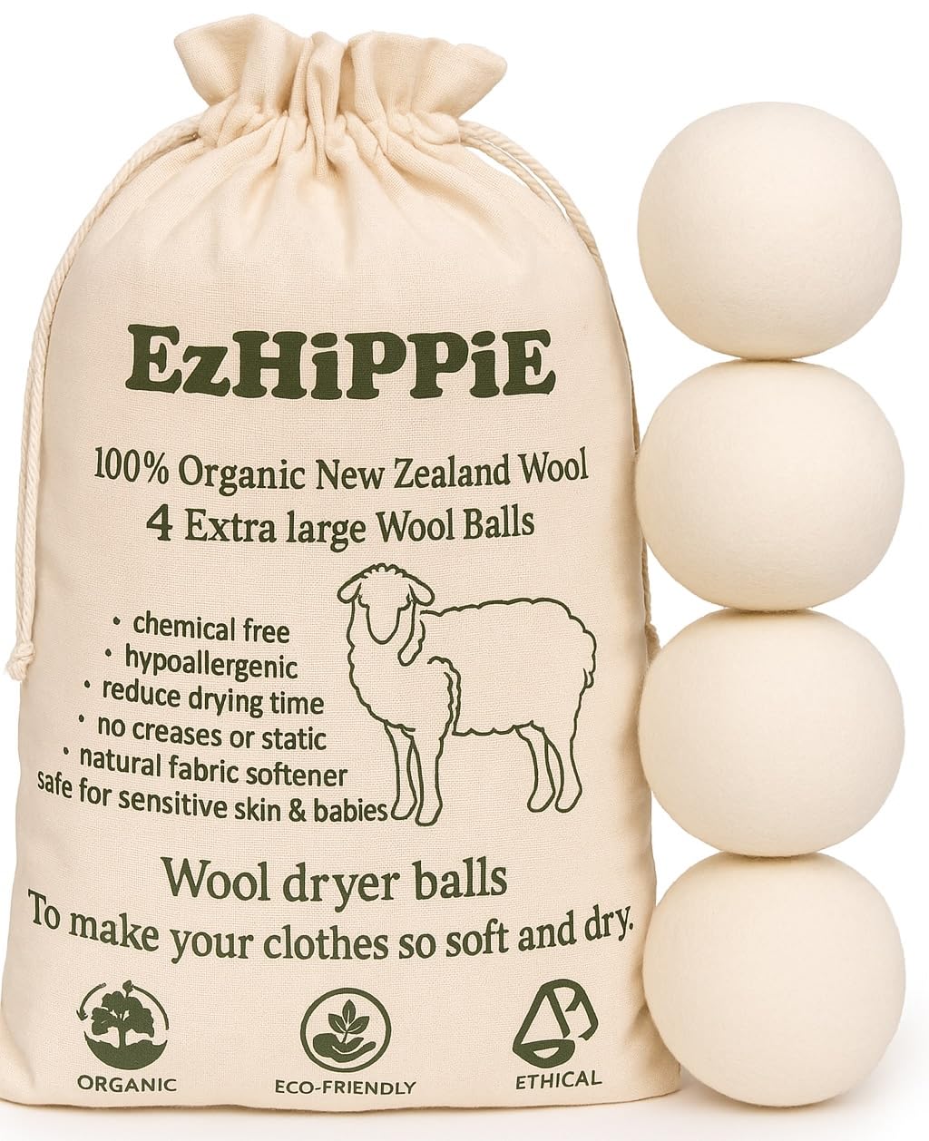 Quality Wool Dryer Balls (4 Count)