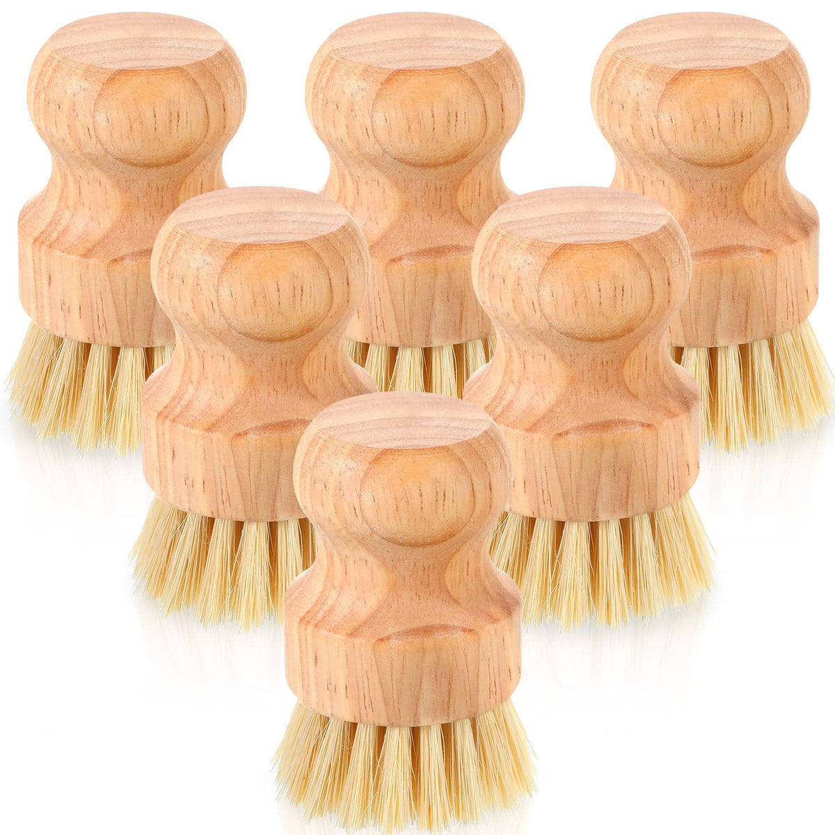 50 Packs Bamboo Dish Scrub Brushes Wooden Scrubbers Set Kitchen Dishwashing Scrubber with Natural Sisal Bristles for Iron Pot Pan Sink (50 Count)
