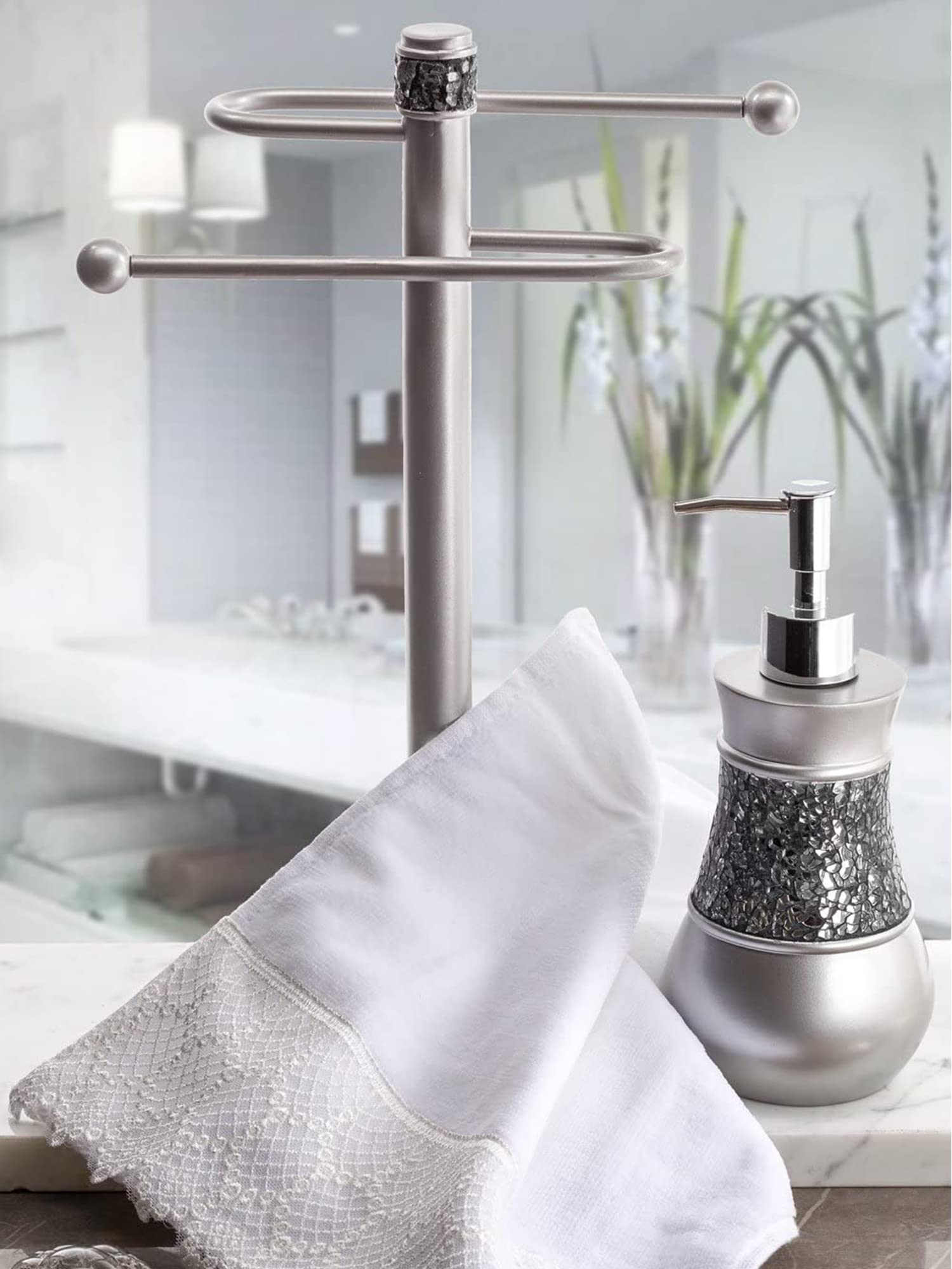 Crackled Glass Silver Hand Soap Dispenser for Bathroom (2 Count)