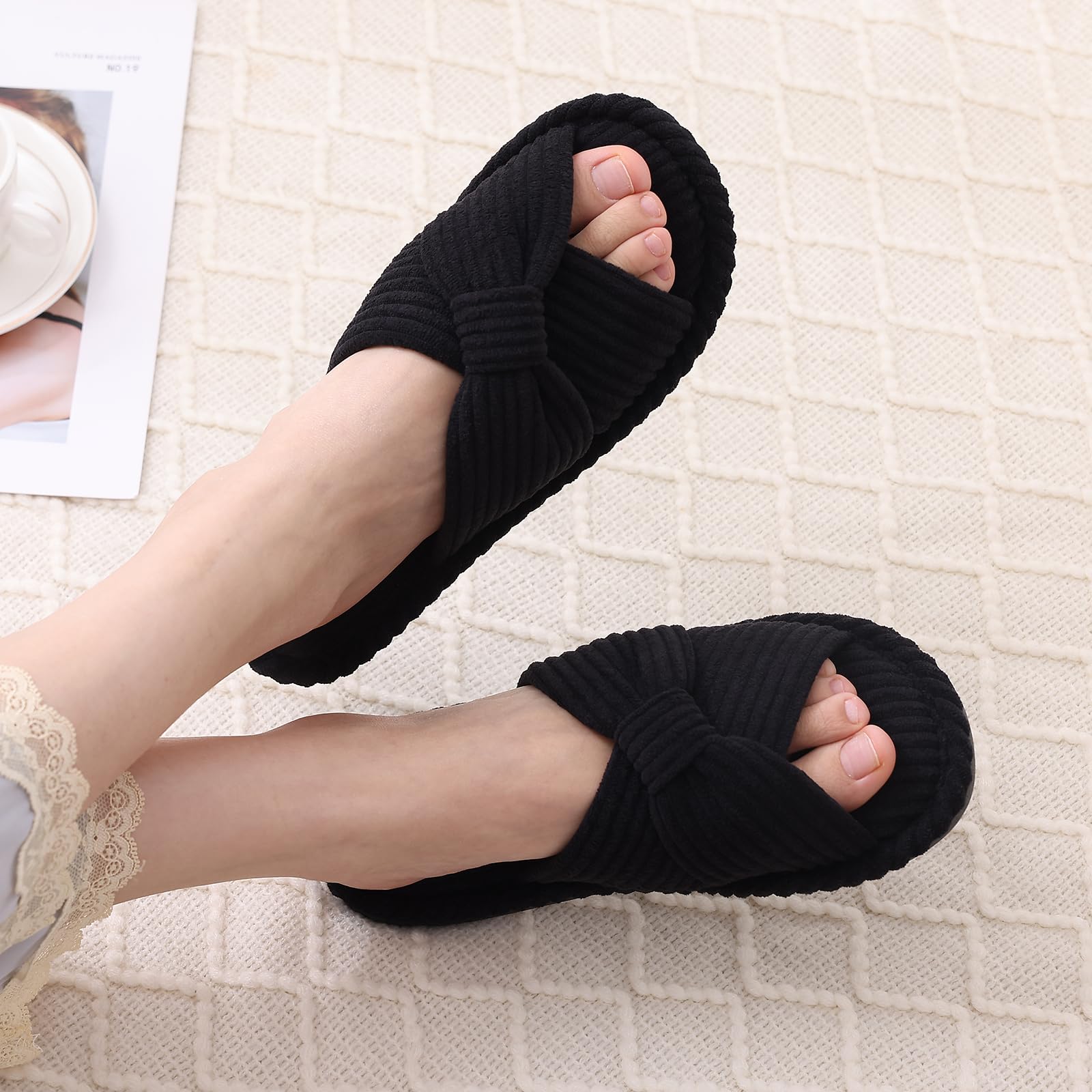 Summer House Slippers for Women Corduroy Open Toe Indoor Slippers