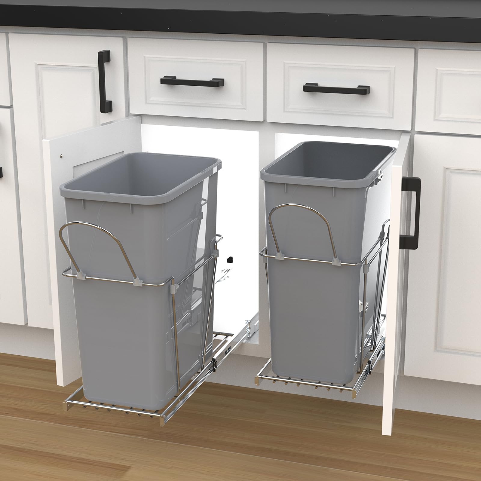 Single Pullout Trash Can for Under Kitchen Cabinets Include Single 35QT Trash Bin Doesn't Include Door Fittings