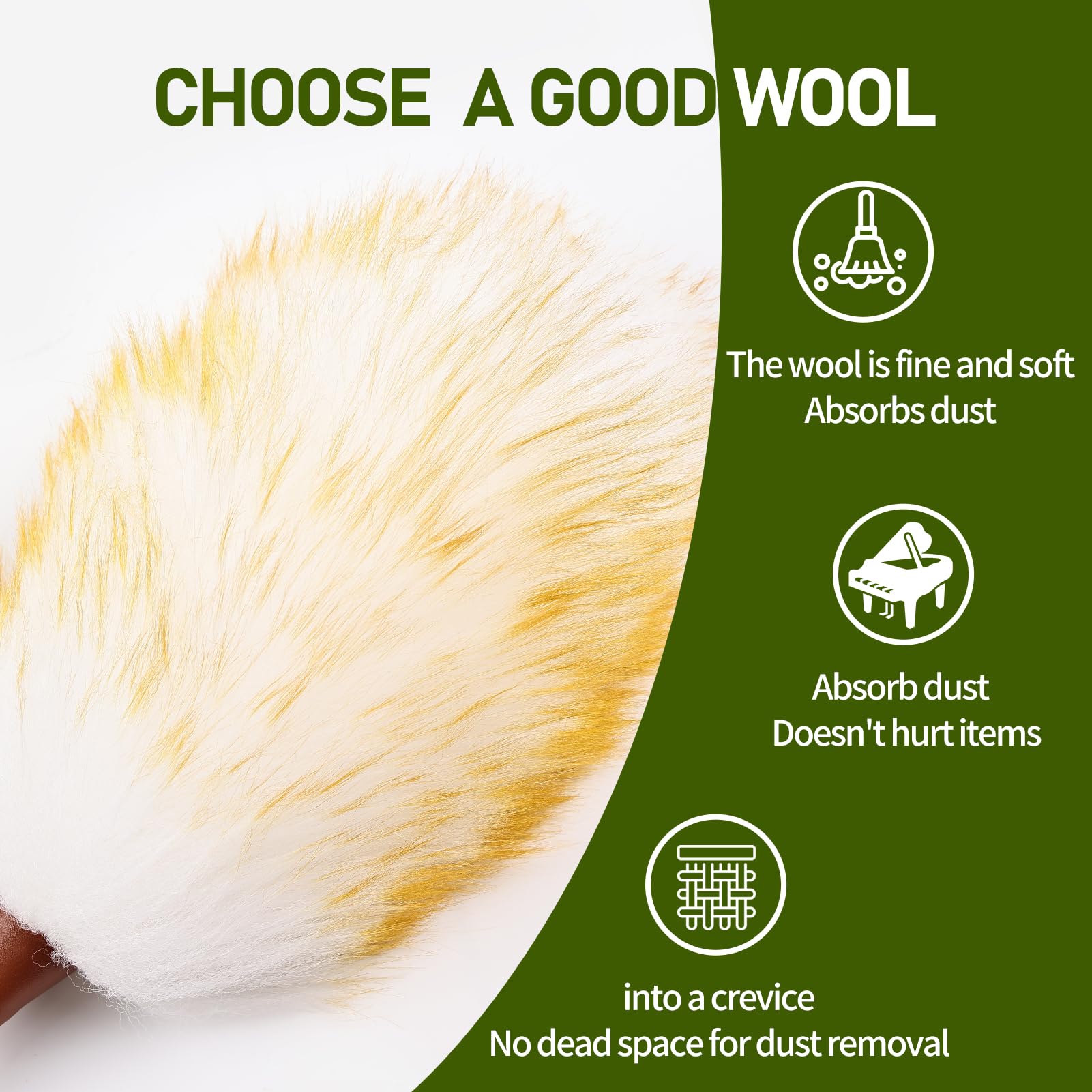 Natural Lambswool Duster 16 Inch Handheld with Wooden Handle Duster Dusting Tool for Blinds Electronics Furniture Delicate Surfaces
