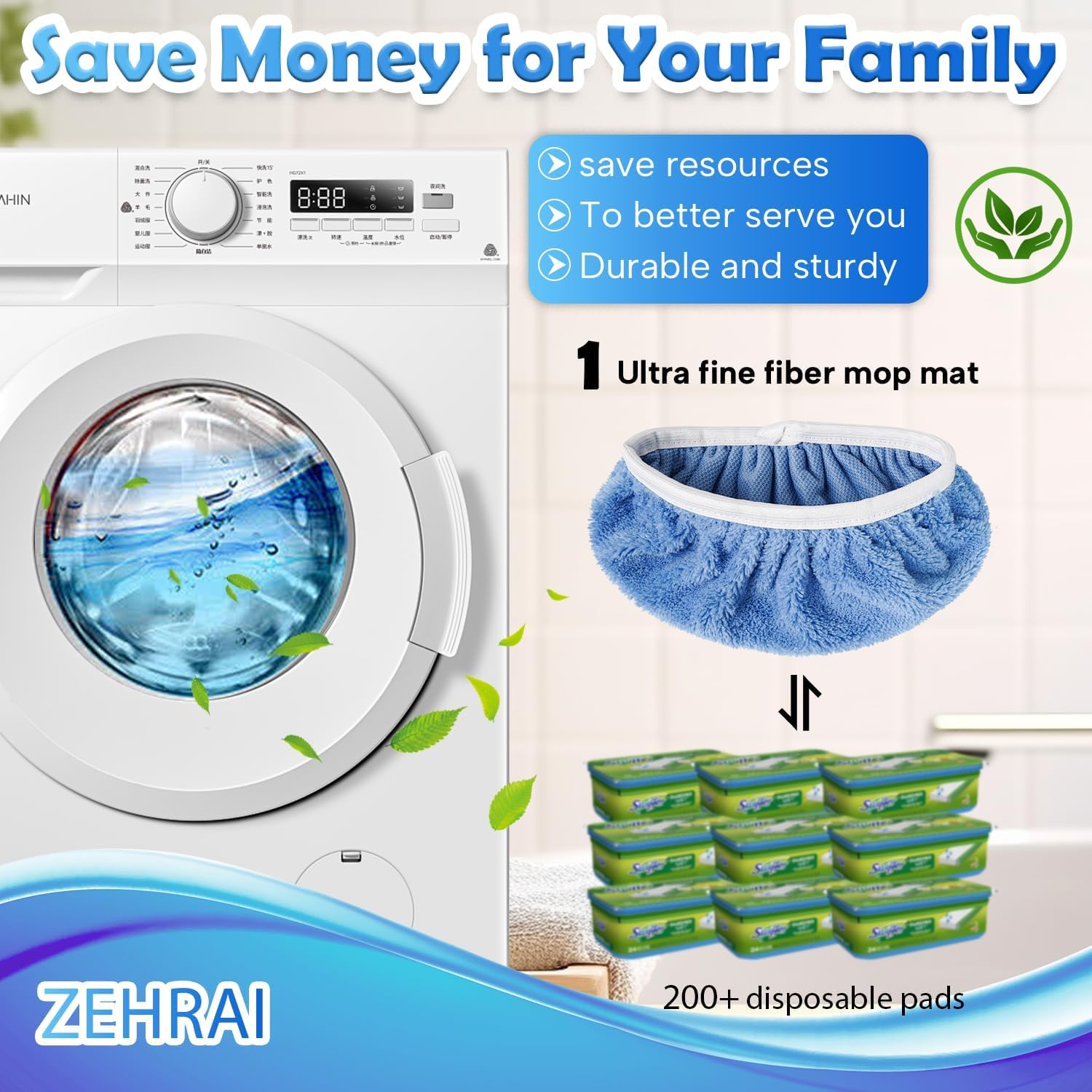 6 Pack Reusable Microfiber Mop Pads Compatible with Swiffer Sweeper Mop (6 Count)