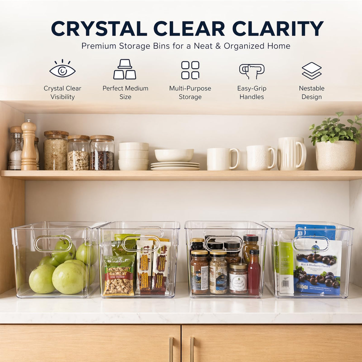 4 Pack Clear Plastic Storage Bins 11x8x6in Storage Containers (4 Count)