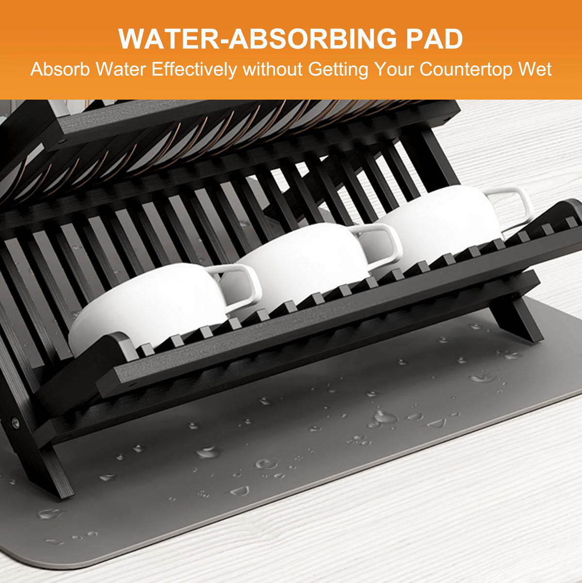 Black Bamboo Dish Drying Rack with Utensil Holder
