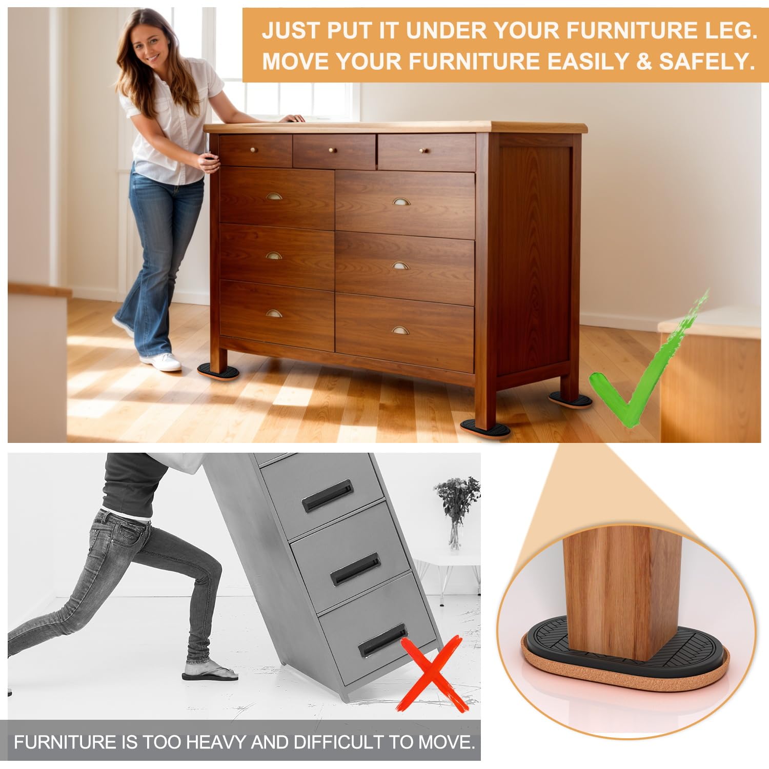 Felt Furniture Sliders for Hardwood Floors (4 Count)