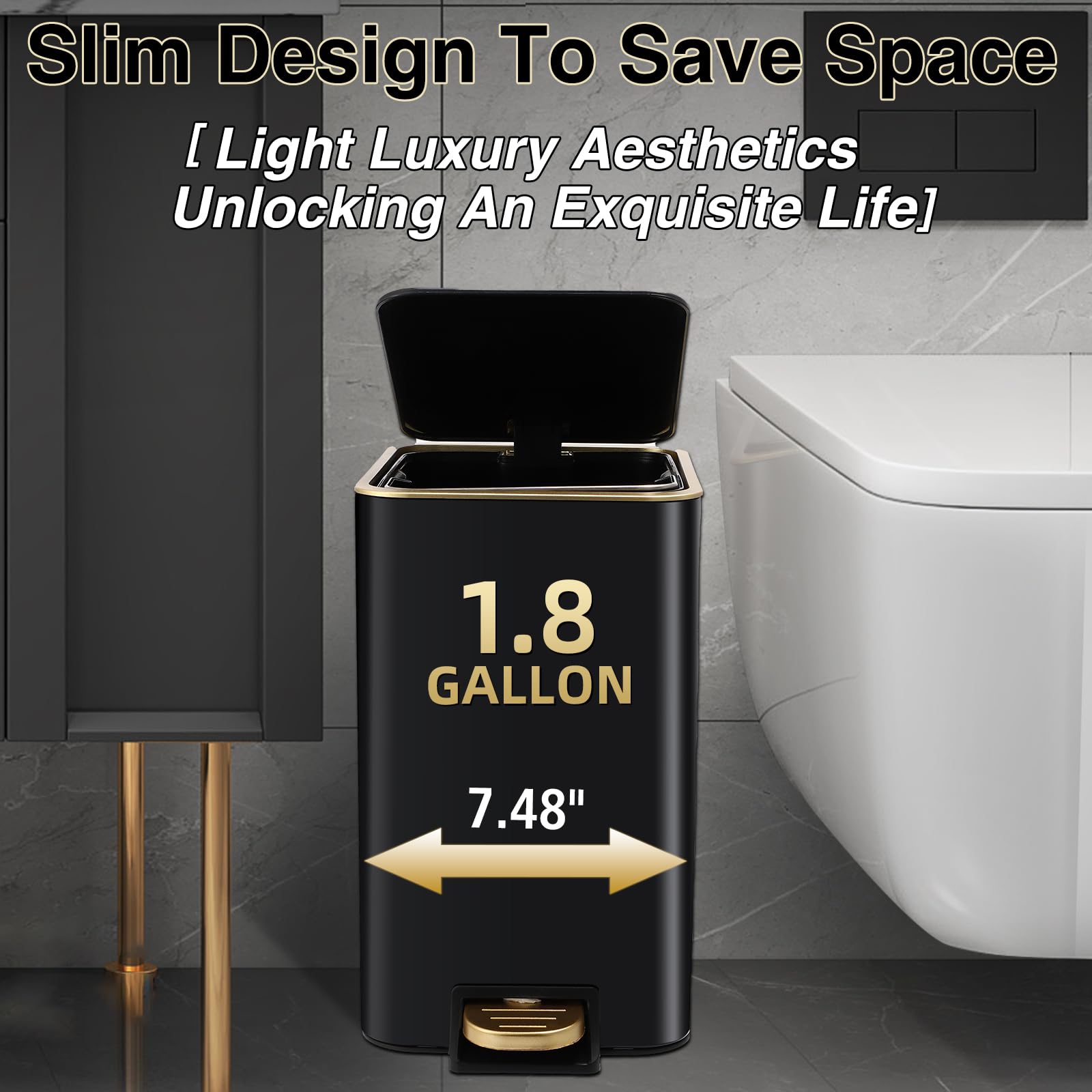 Small Bathroom Trash Can with Lid Soft Close (80 Count)