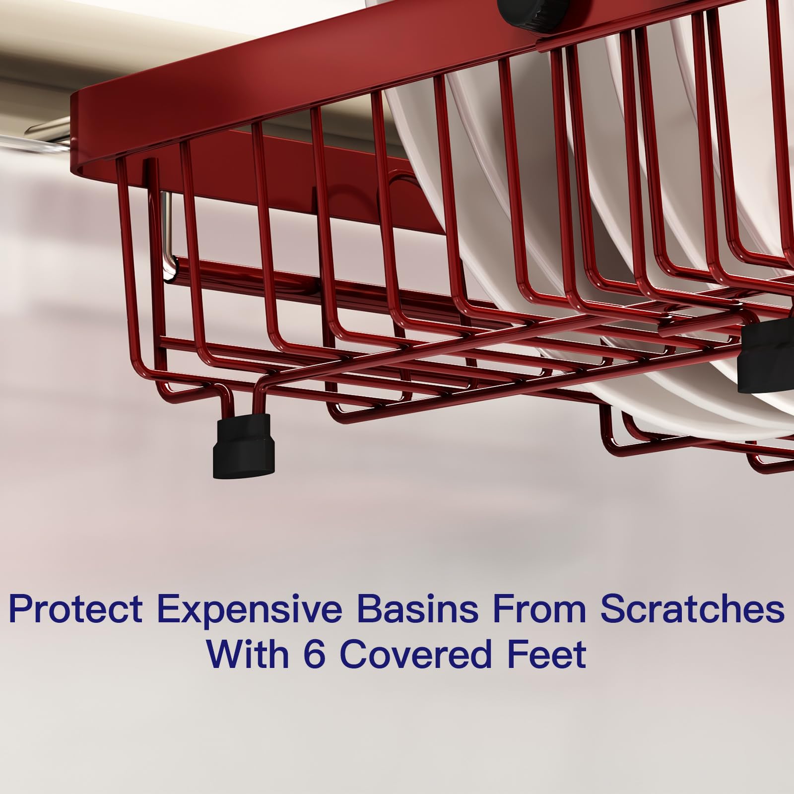 Red Dish Drying Rack Over The Sink with Utensil Holder