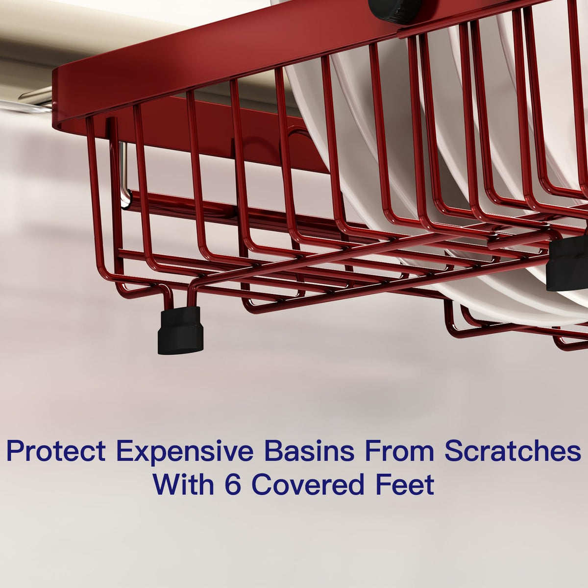 Red Dish Drying Rack Over The Sink with Utensil Holder