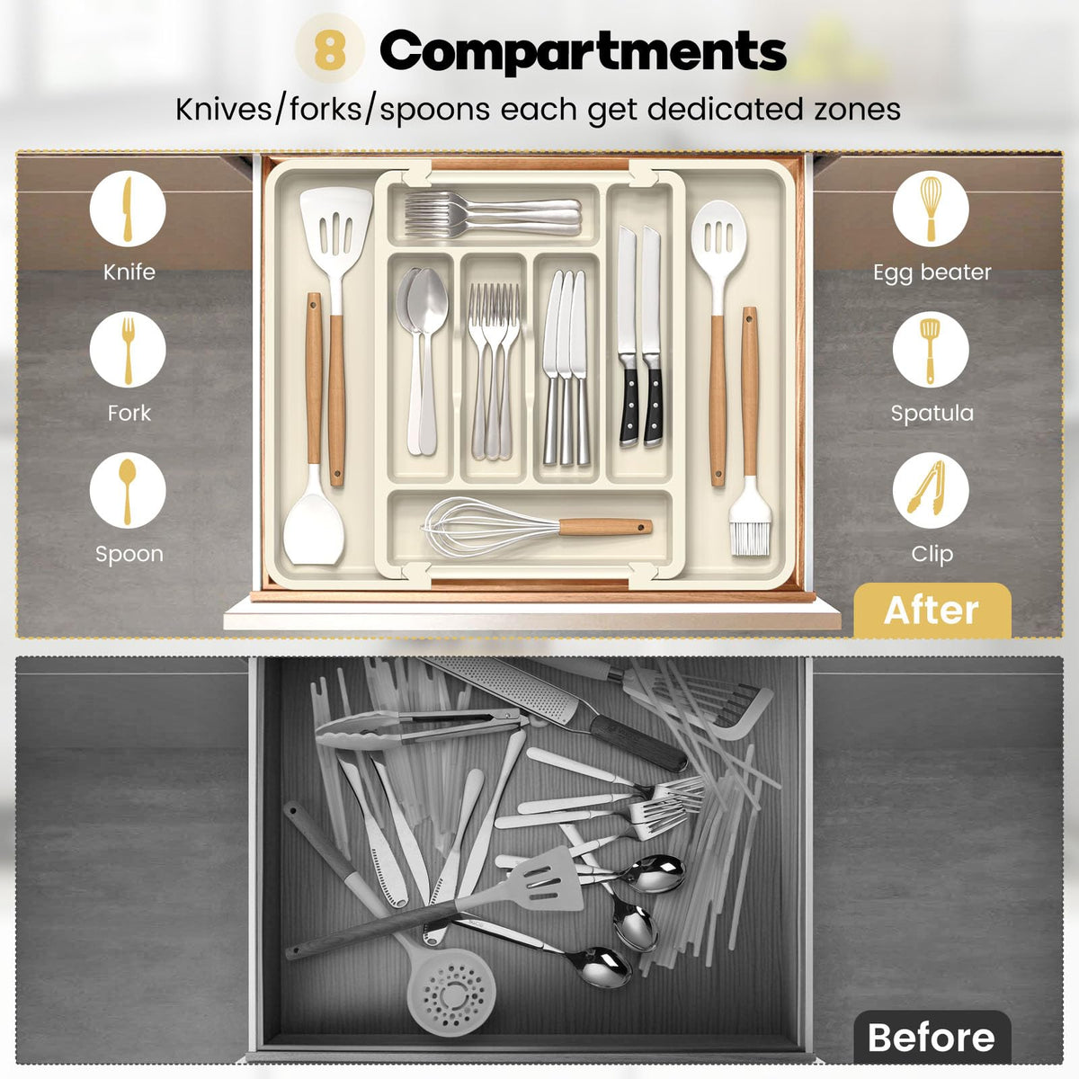 Large Silverware Organizer for Kitchen Drawer & Utensils