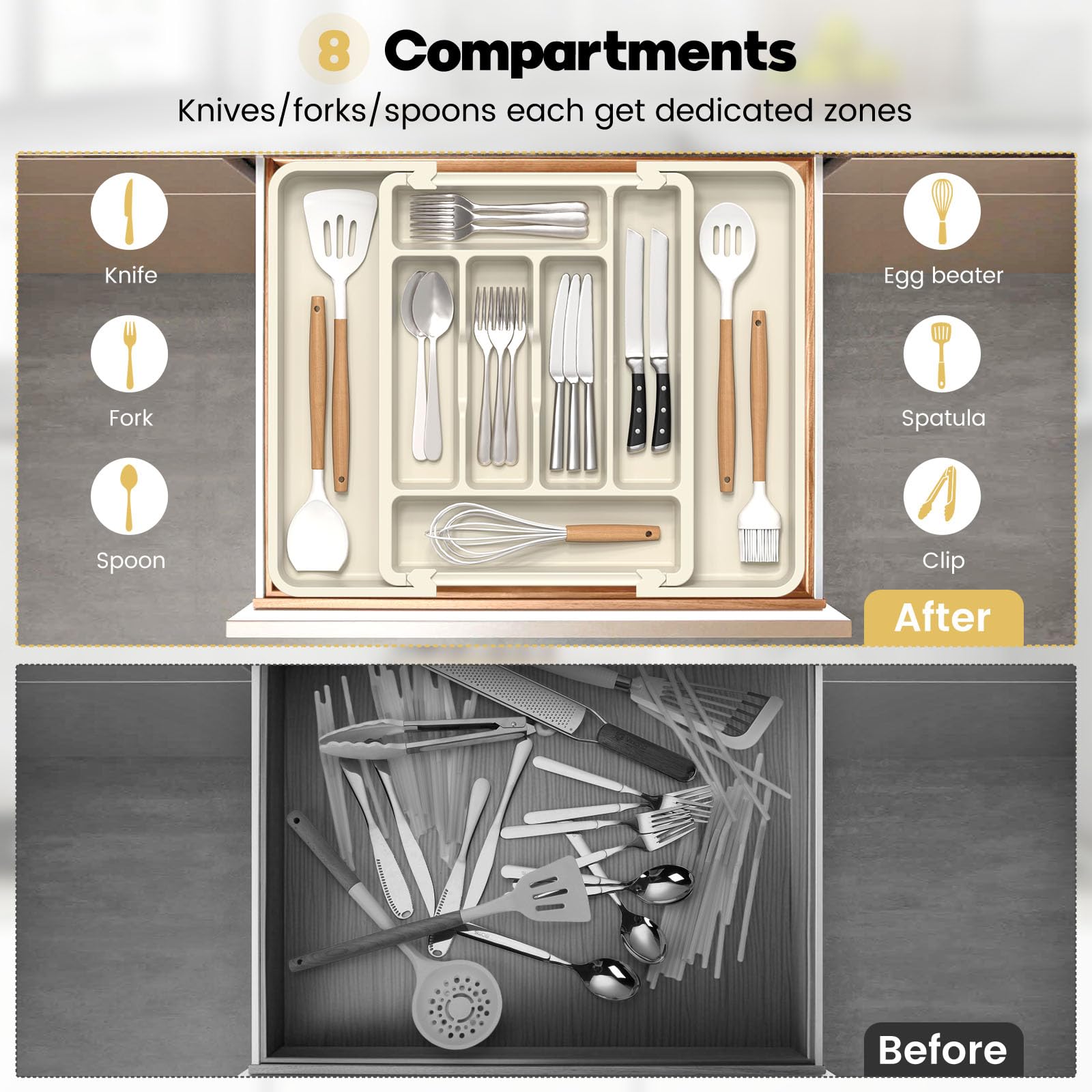 Large Silverware Organizer for Kitchen Drawer & Utensils