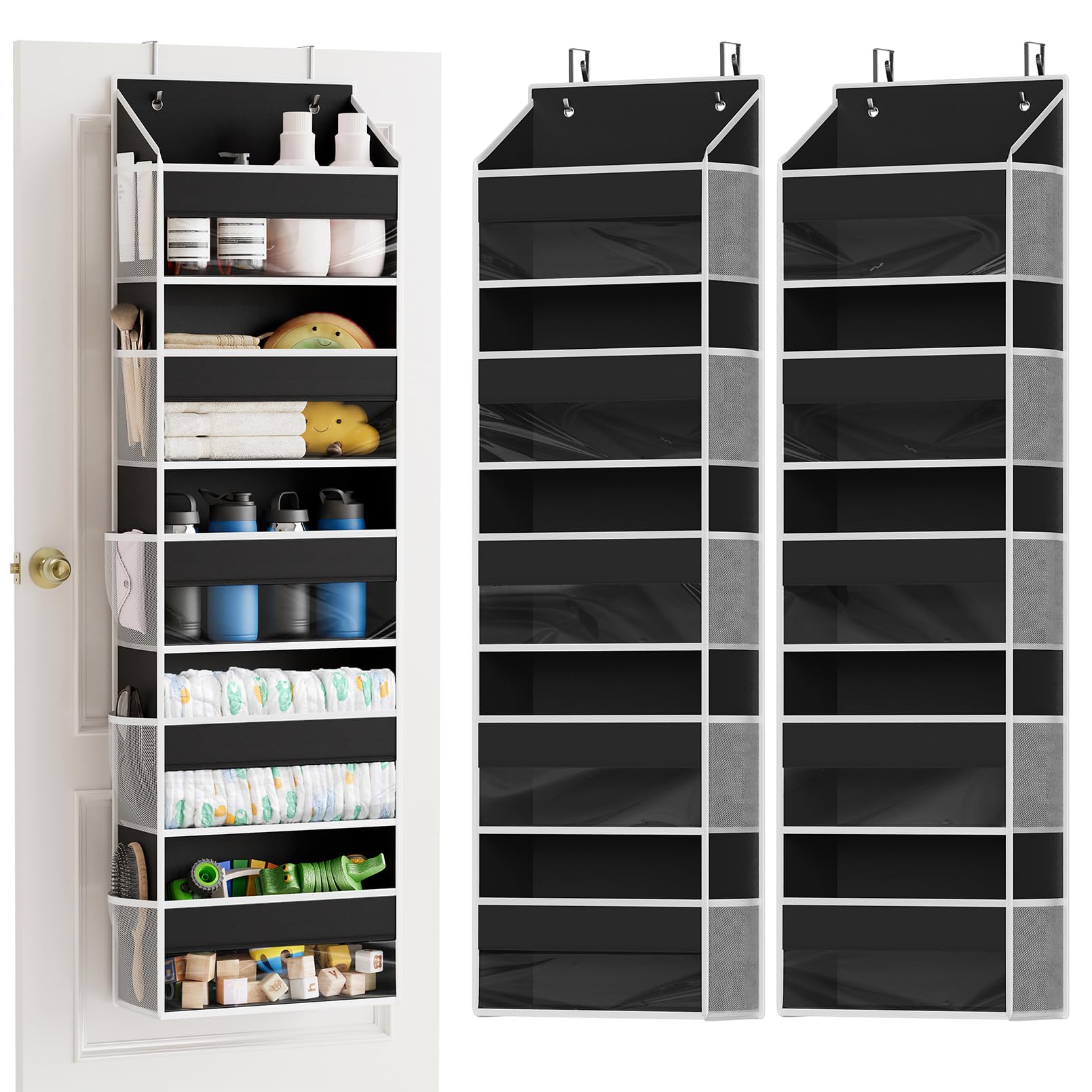 2 Pack Over The Door Organizer with 5 Large Pockets and 10 Mesh Side Pockets
