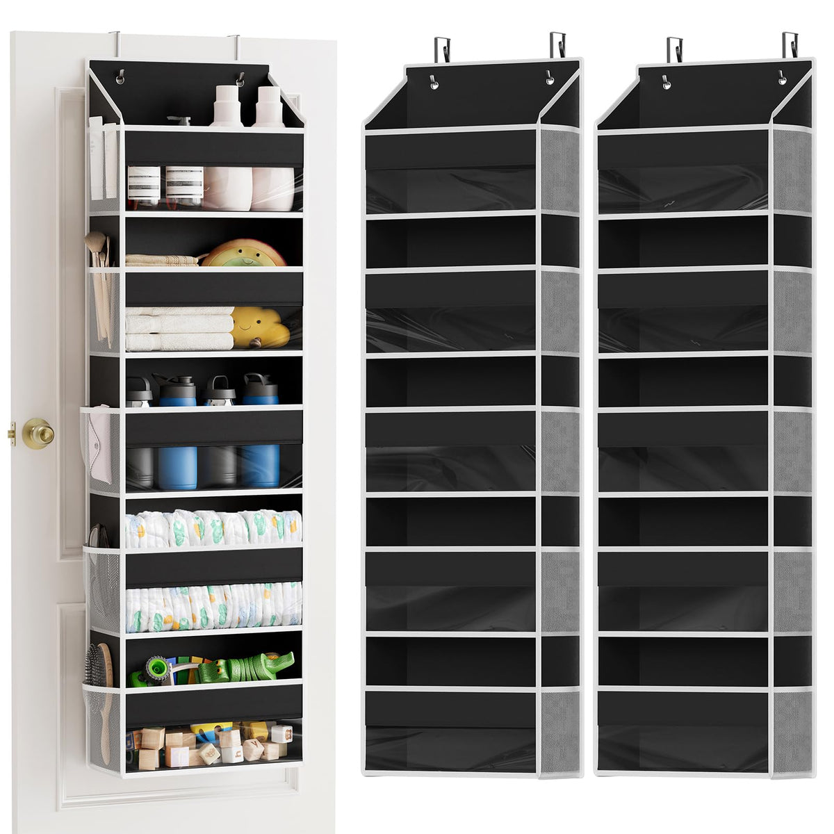 2 Pack Over The Door Organizer with 5 Large Pockets and 10 Mesh Side Pockets
